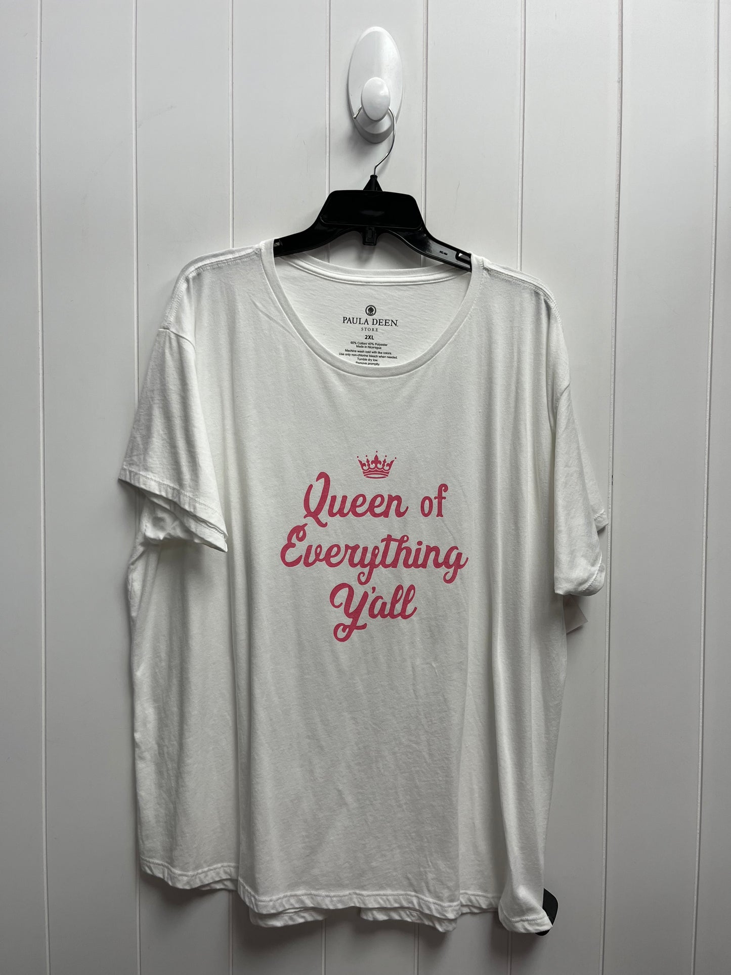 Top Short Sleeve By paula deen In Pink & White, Size: 2x