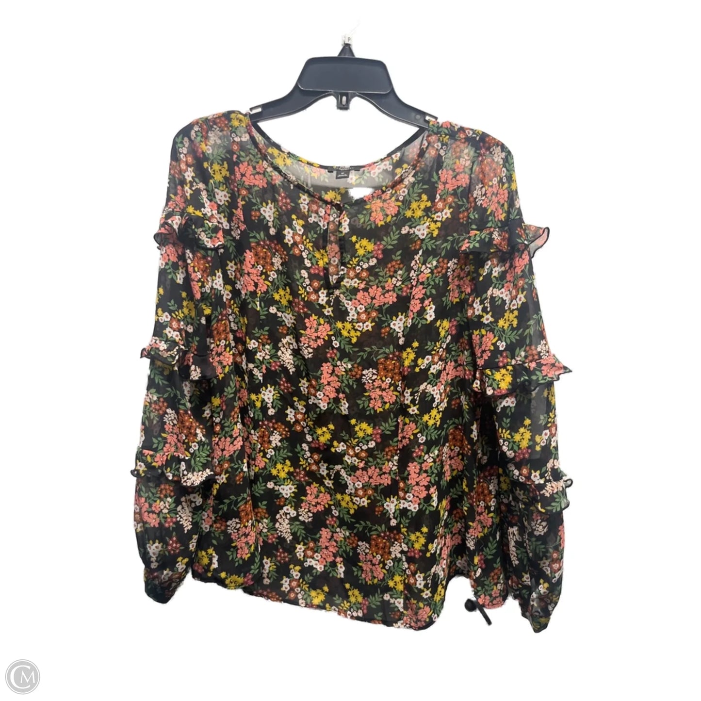 Top Long Sleeve By Ann Taylor In Black & Pink, Size: M