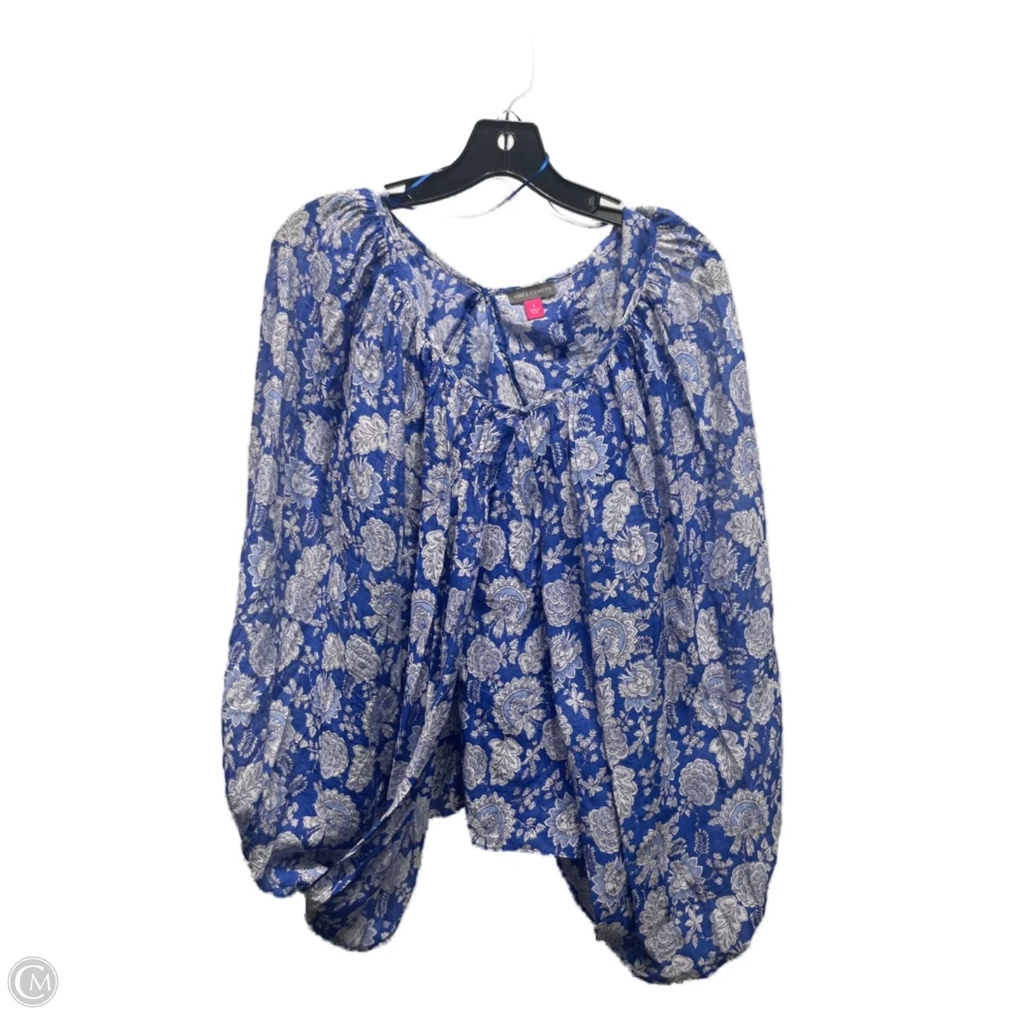 Top Long Sleeve By Vince Camuto In Blue & White, Size: S