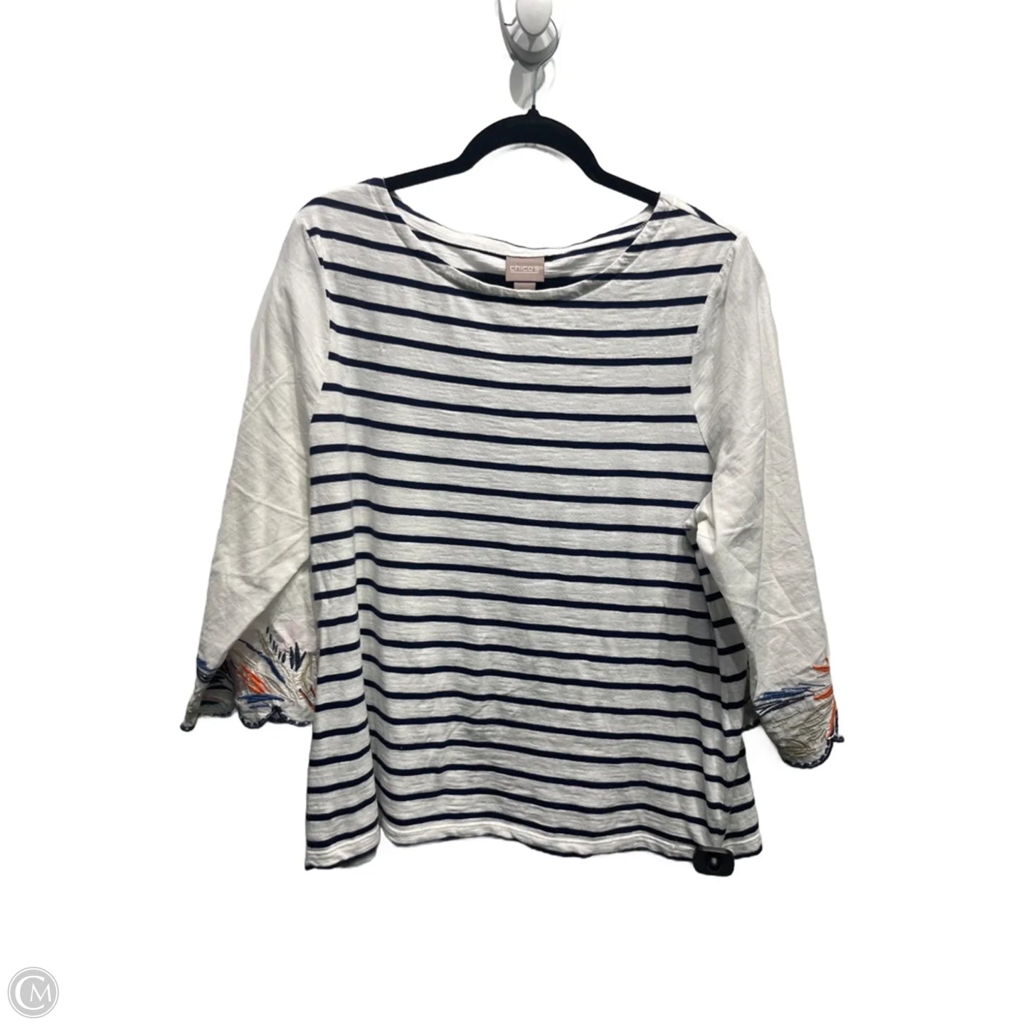 Top Long Sleeve By Chicos In Blue & White, Size: L