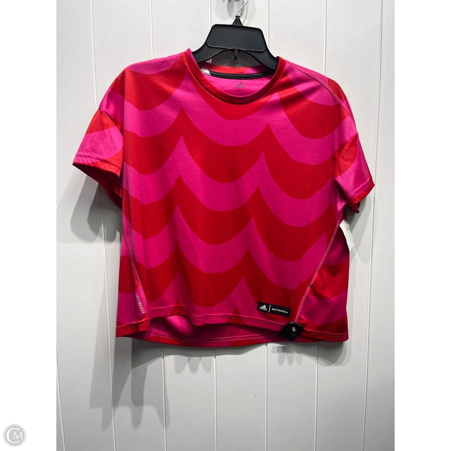 Athletic Top Short Sleeve By Adidas In Pink & Red, Size: L