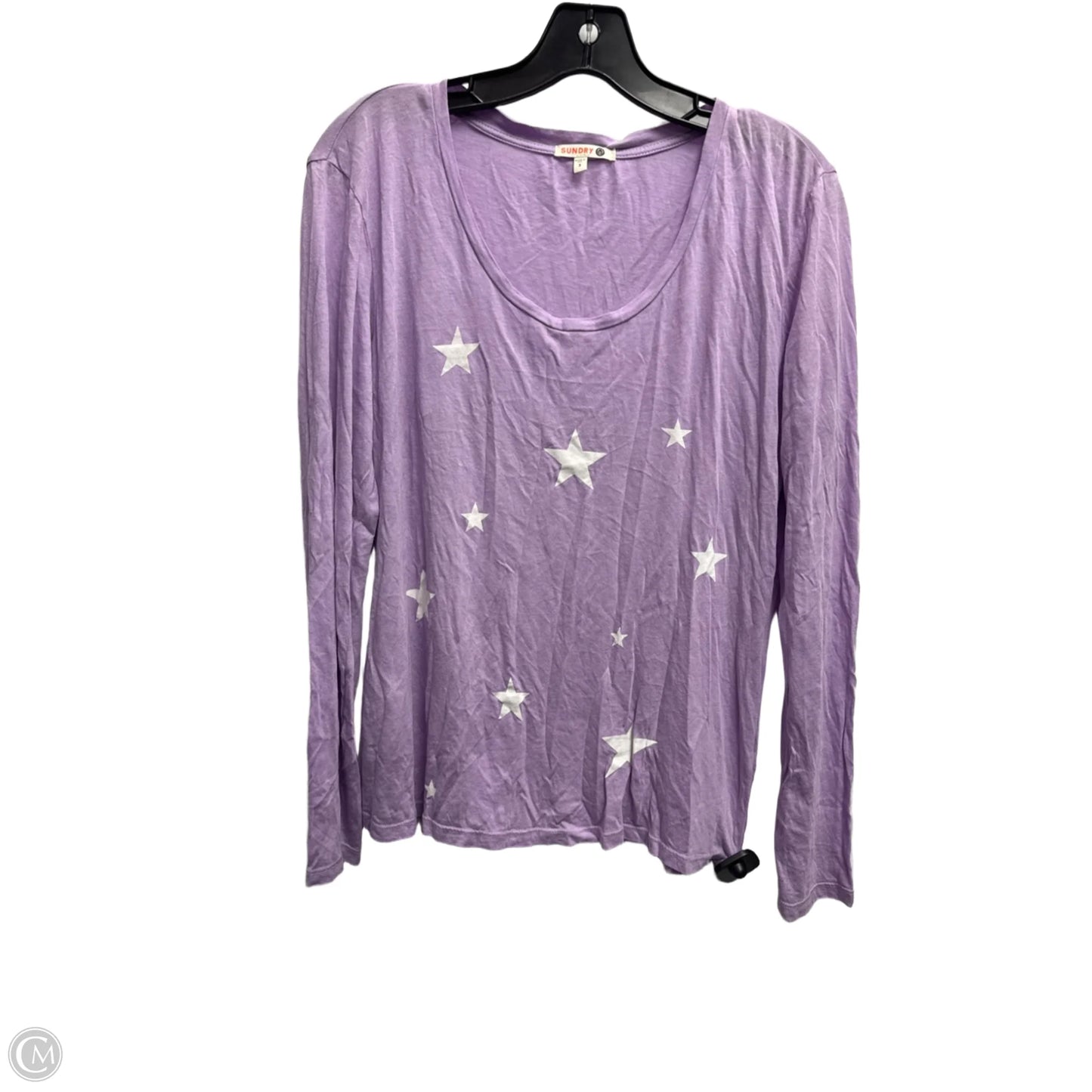 Top Long Sleeve Basic By Sundry In Purple & White, Size: Xl