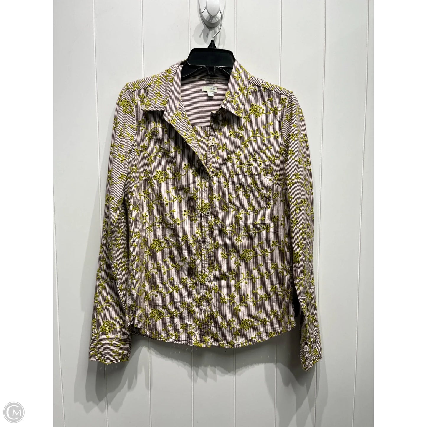 Top Long Sleeve By Odille In Cream & Green, Size: 8