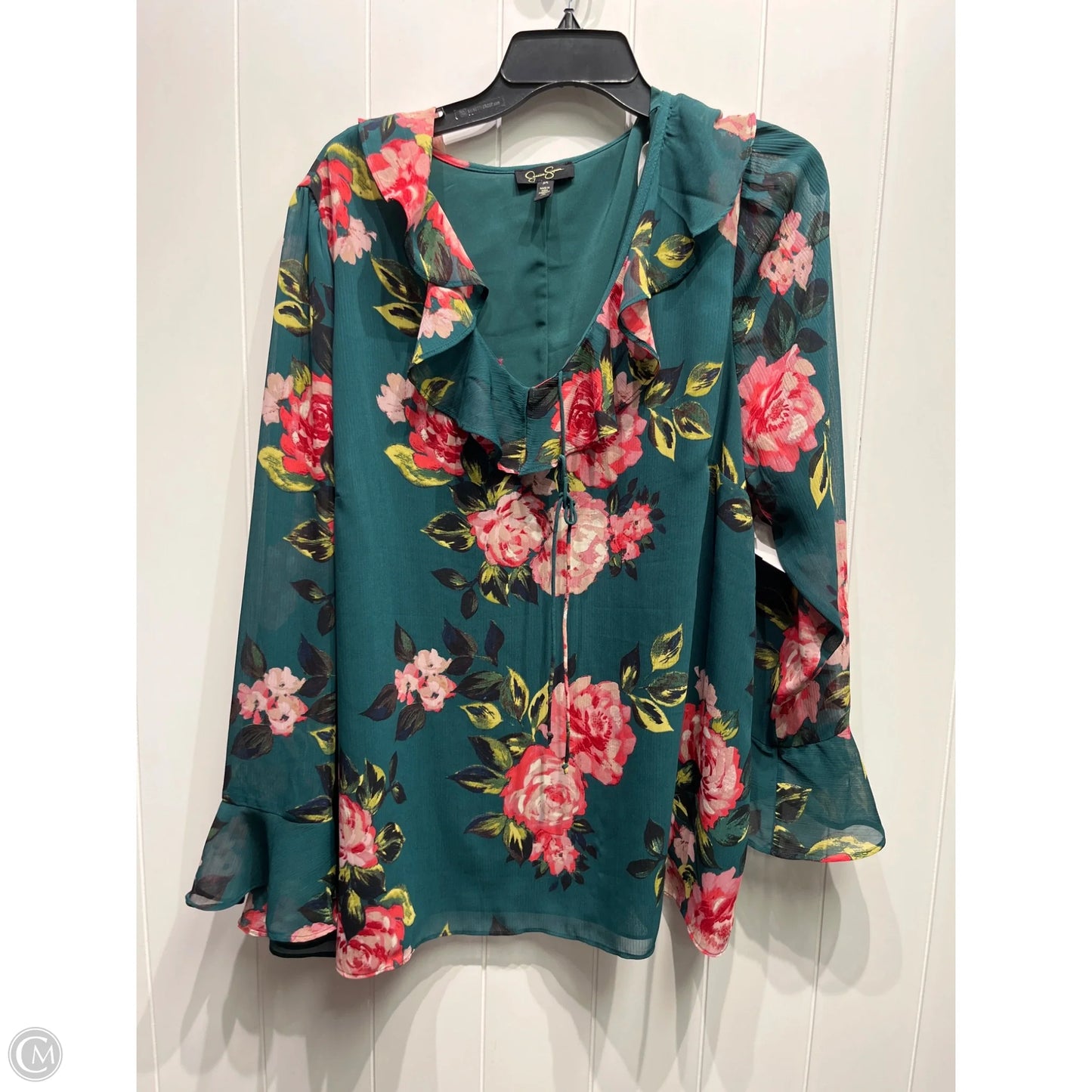 Top Long Sleeve By Jessica Simpson In Green & Red, Size: 3x