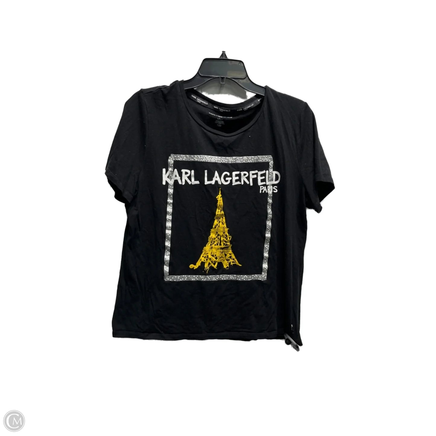 Top Short Sleeve Designer By Karl Lagerfeld In Black & White, Size: L