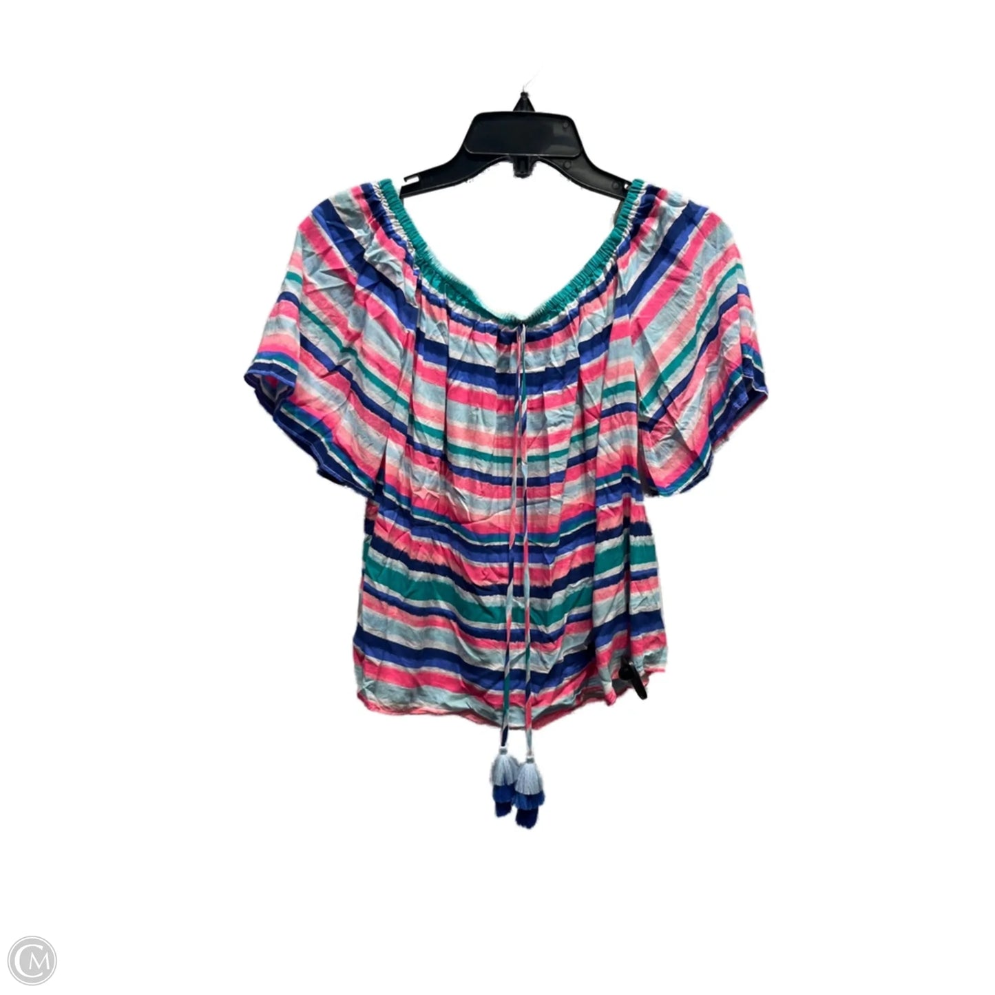 Top Short Sleeve Designer By Lilly Pulitzer In Green & Pink, Size: S