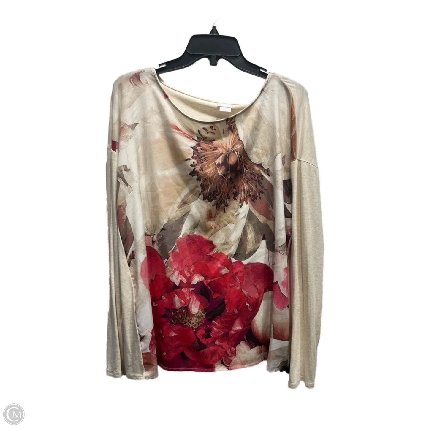 Top Long Sleeve By Chicos In Cream & Red, Size: L