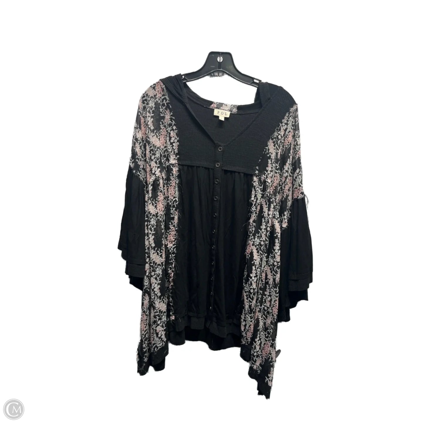 Tunic Short Sleeve By Pol In Black & Pink, Size: L