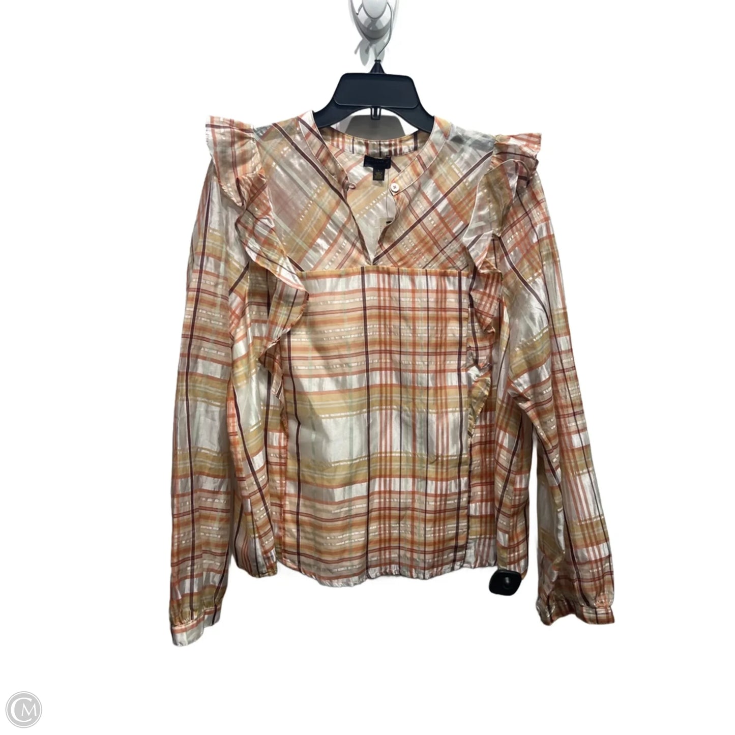 Blouse Long Sleeve By Anthropologie In Orange & White, Size: L