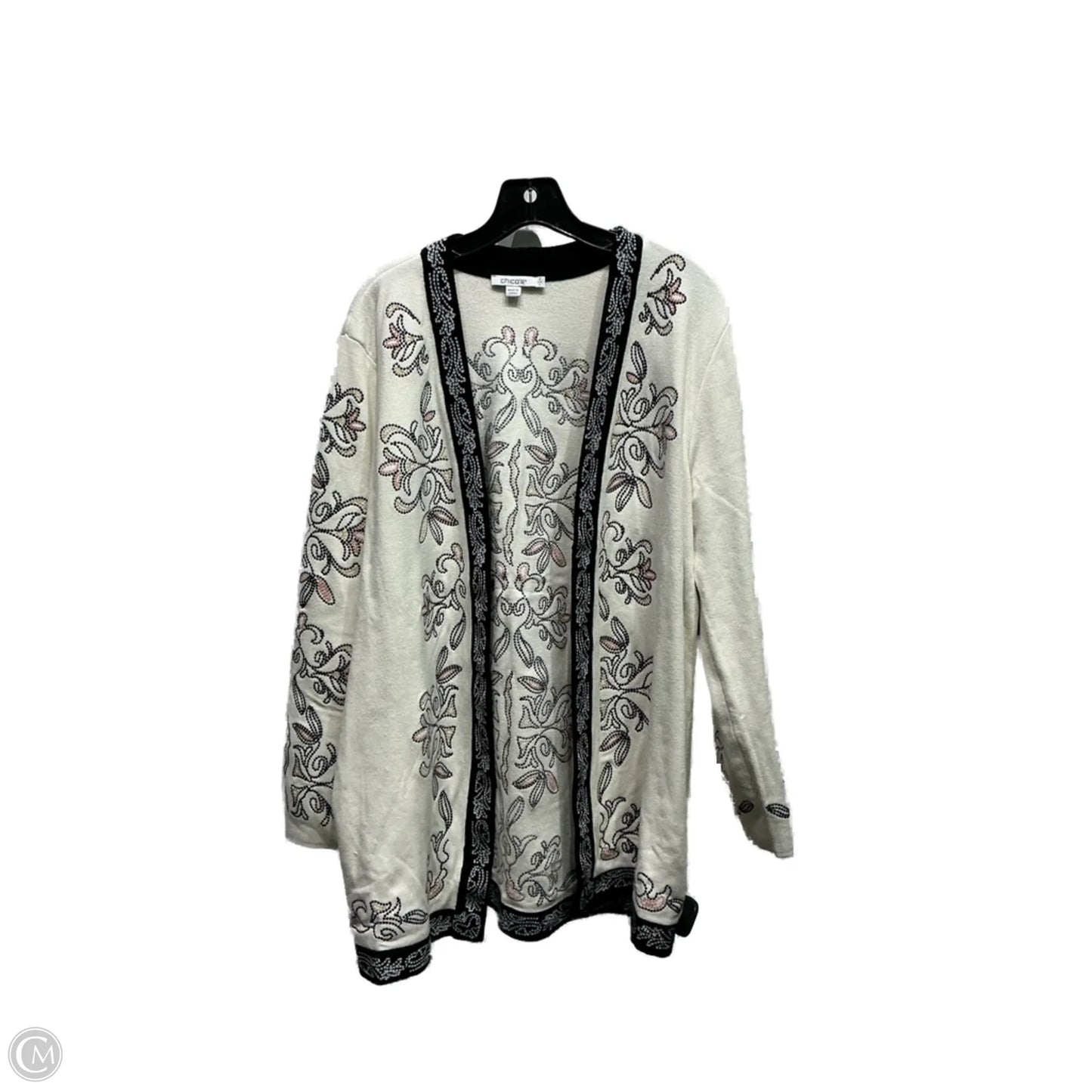 Sweater Cardigan By Chicos In Black & White, Size: L