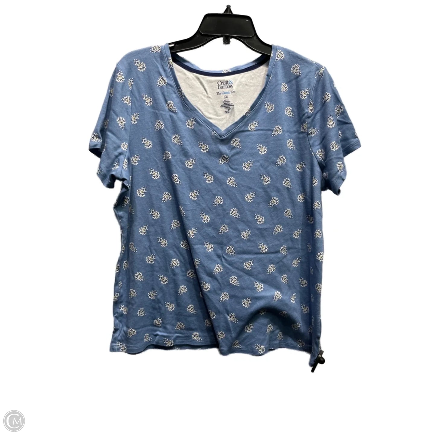 Top Short Sleeve Basic By Croft And Barrow In Blue & White, Size: Xxl