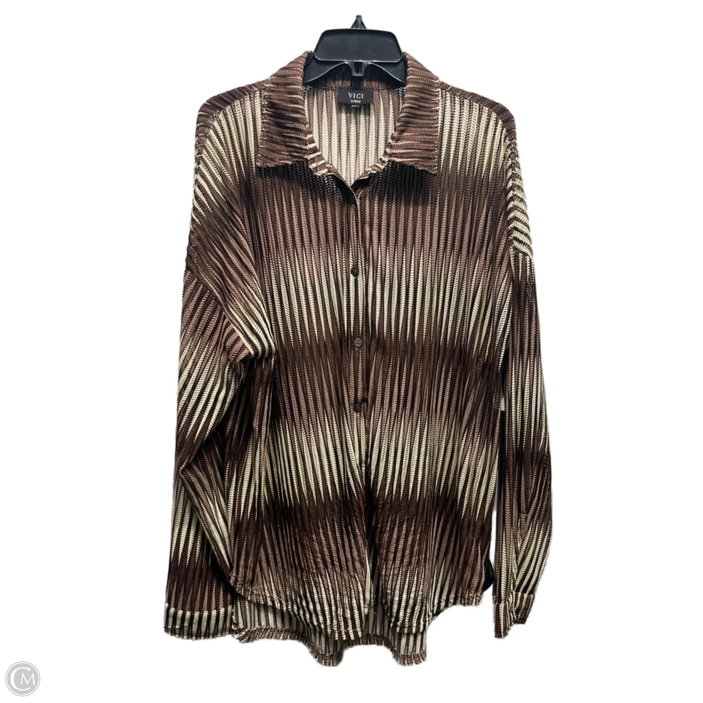 Top Long Sleeve By Vici In Brown & Tan, Size: L