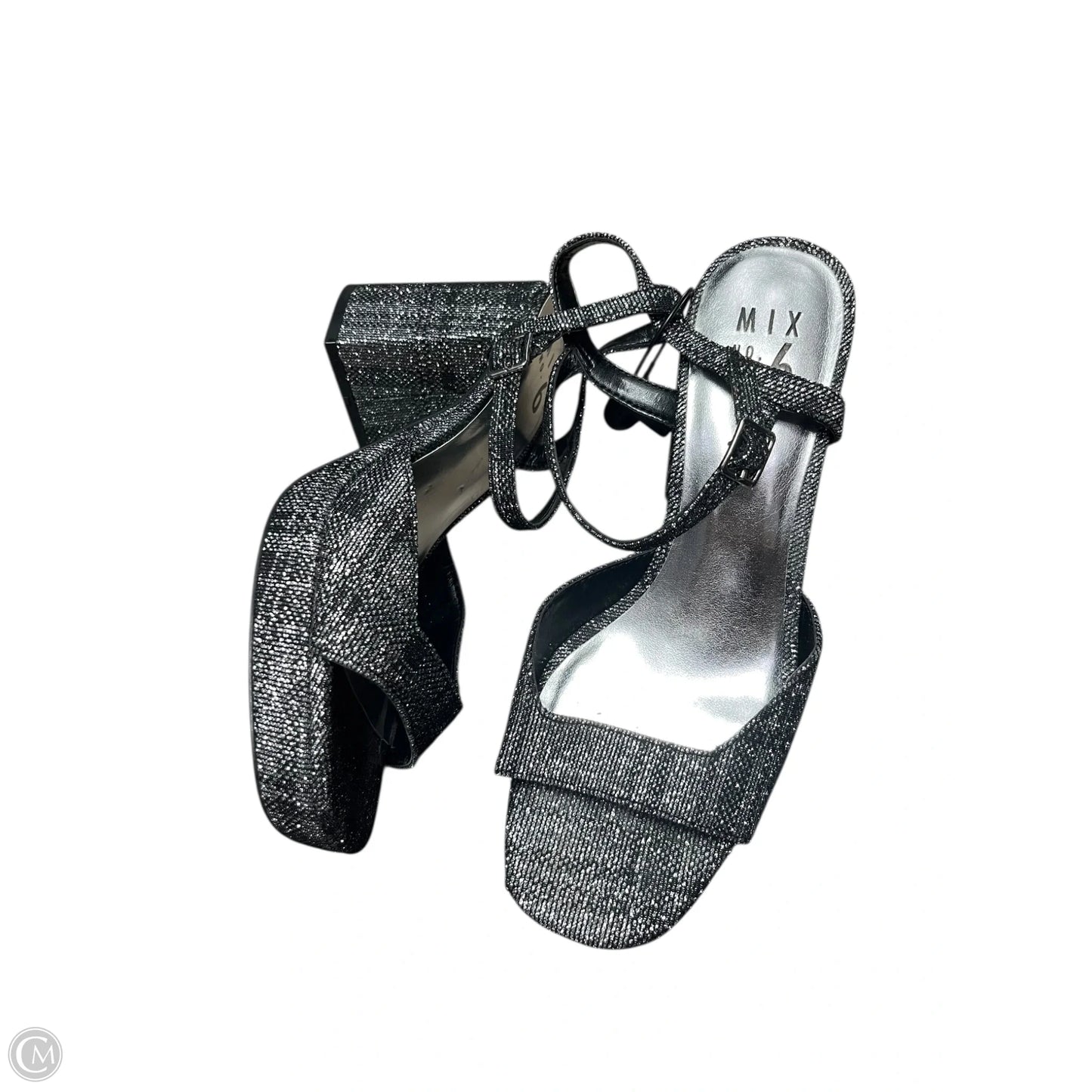 Sandals Heels Block By Mix No 6 In Black & Silver, Size: 8.5