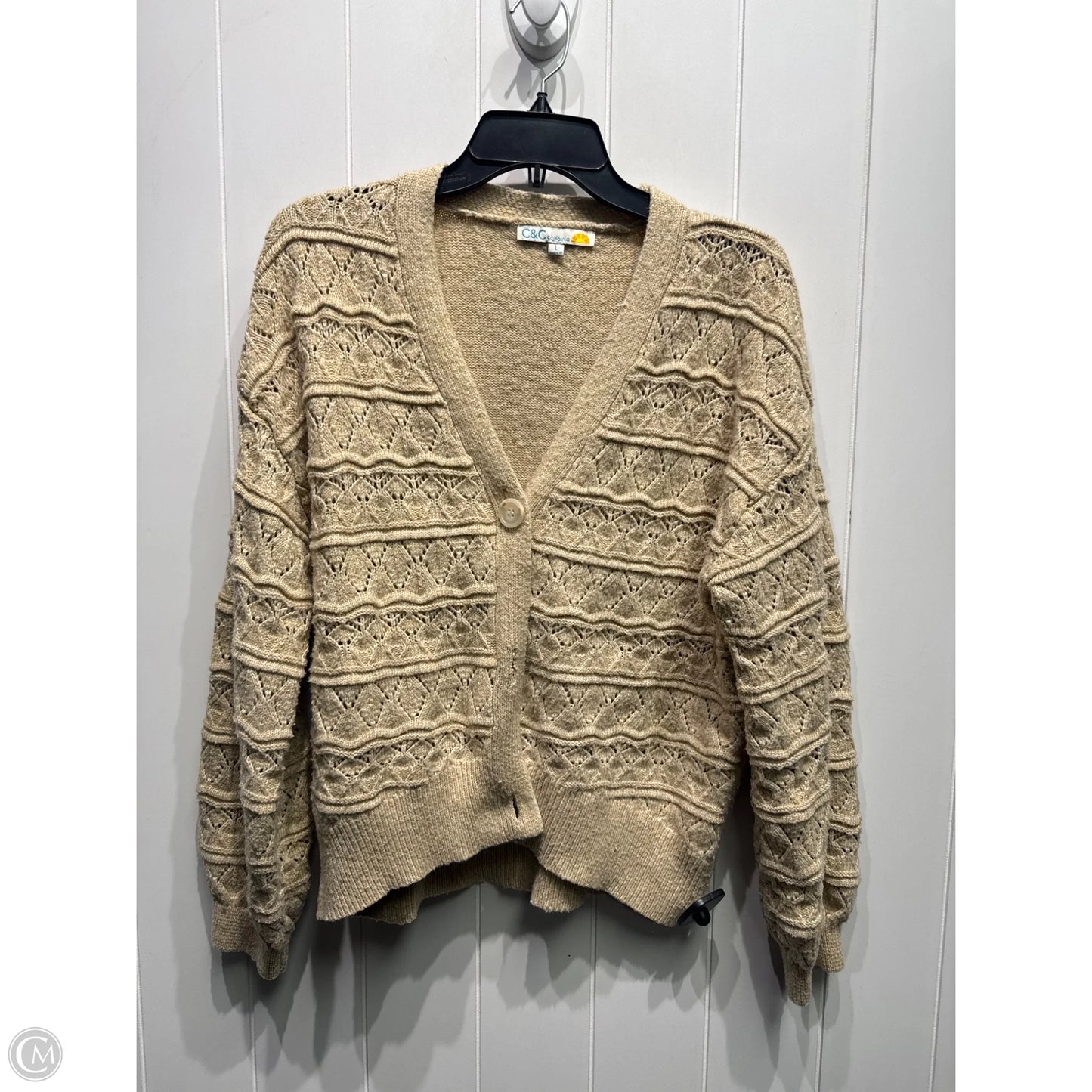 Sweater Cardigan By C And C In Tan, Size: L