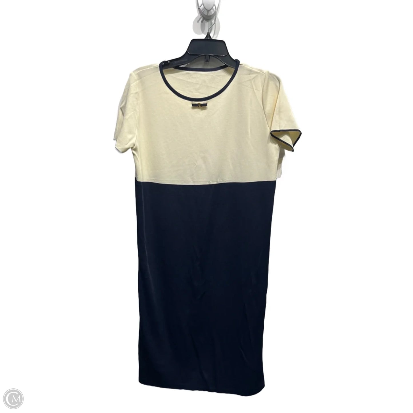 Dress Luxury Designer By Ferragamo In Blue & Cream, Size: L