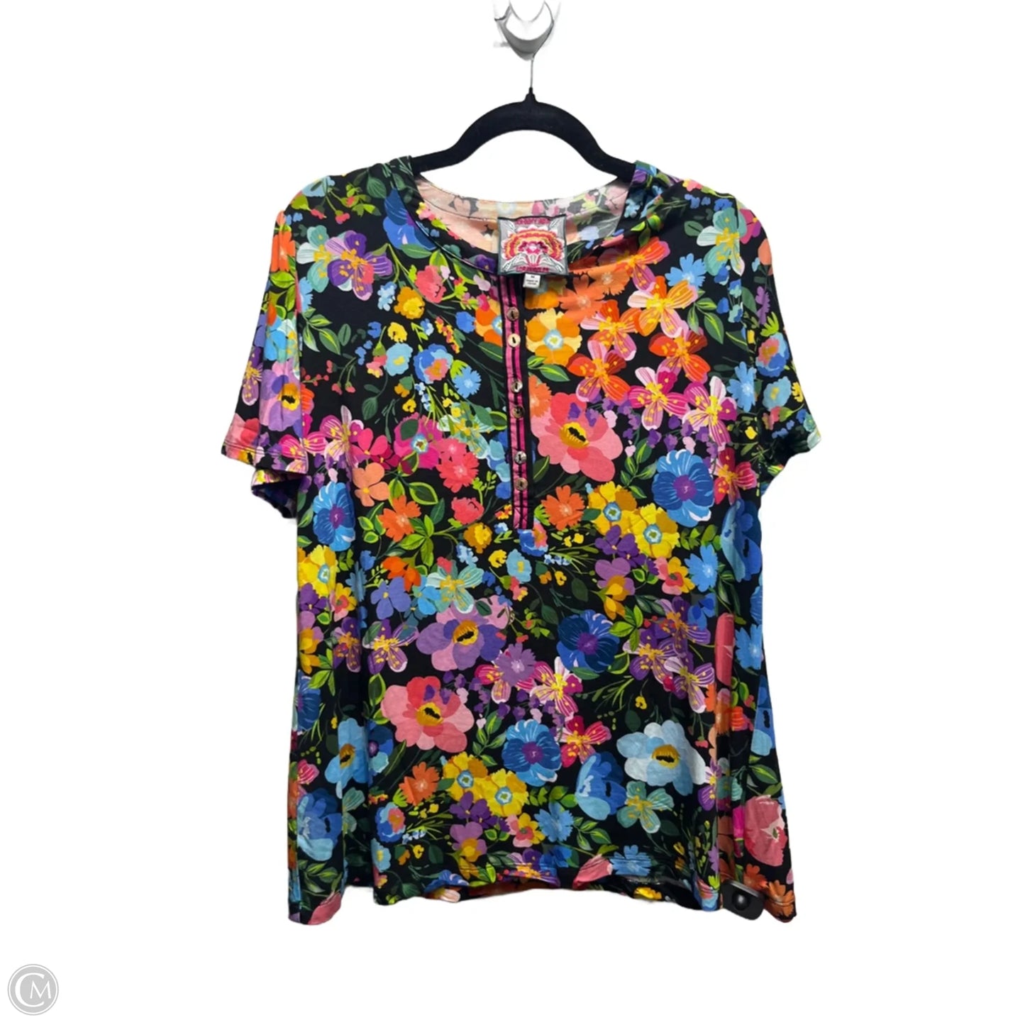 Top Short Sleeve By Johnny Was In Black & Orange, Size: M