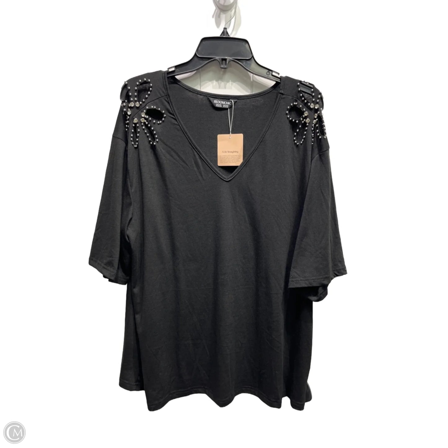 Top Short Sleeve By Bloomchic In Black & Silver, Size: 16