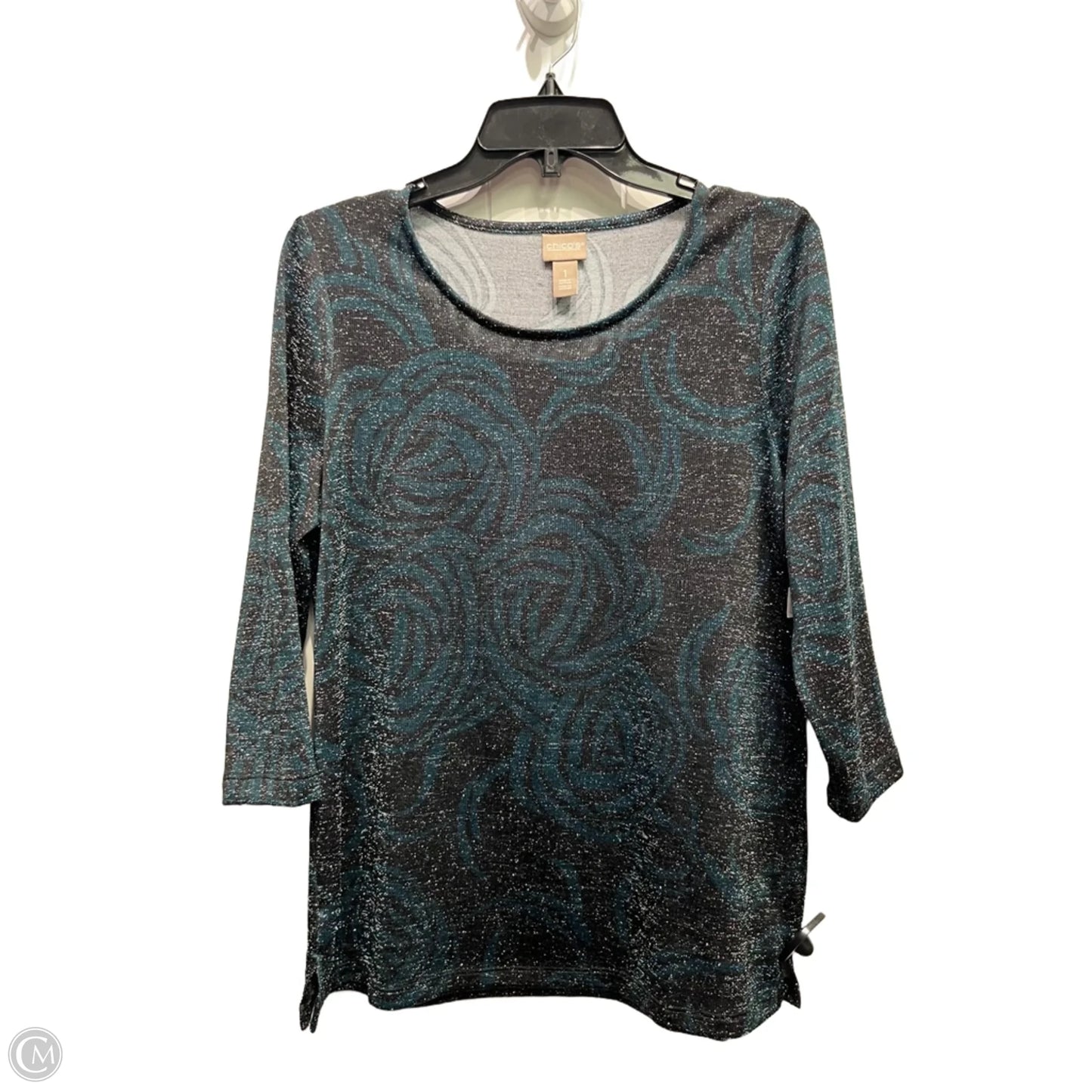 Top 3/4 Sleeve By Chicos In Black & Green, Size: M