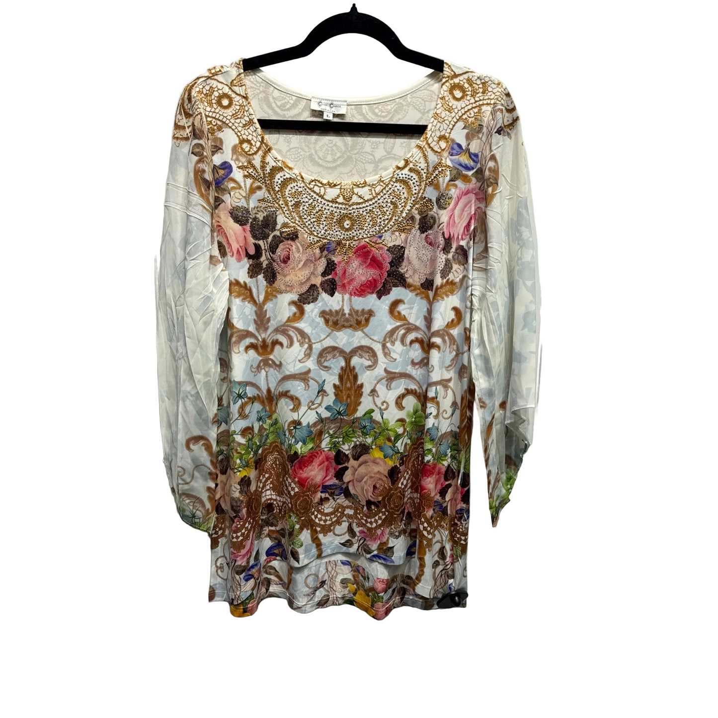 Top Long Sleeve By cover charge In Cream & Pink, Size: L