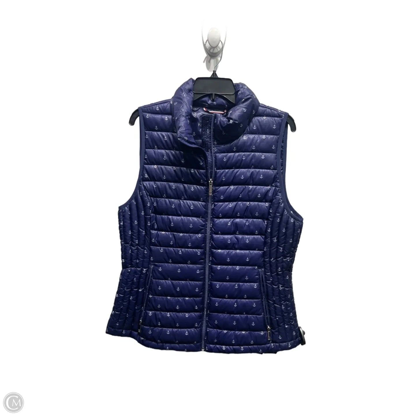 Vest Puffer & Quilted By Tommy Hilfiger In Blue & White, Size: L