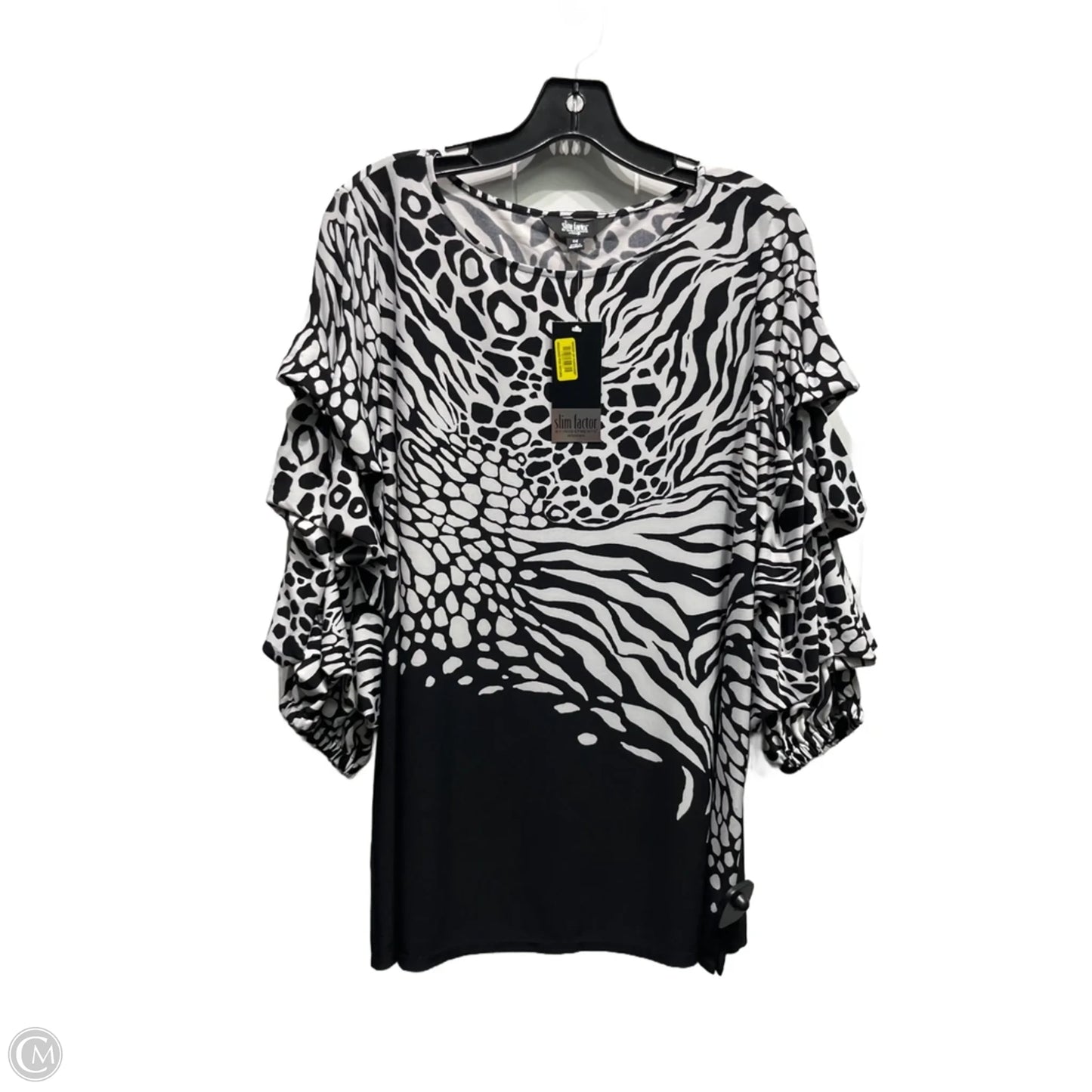 Top 3/4 Sleeve By slim factor In Black & White, Size: 1x