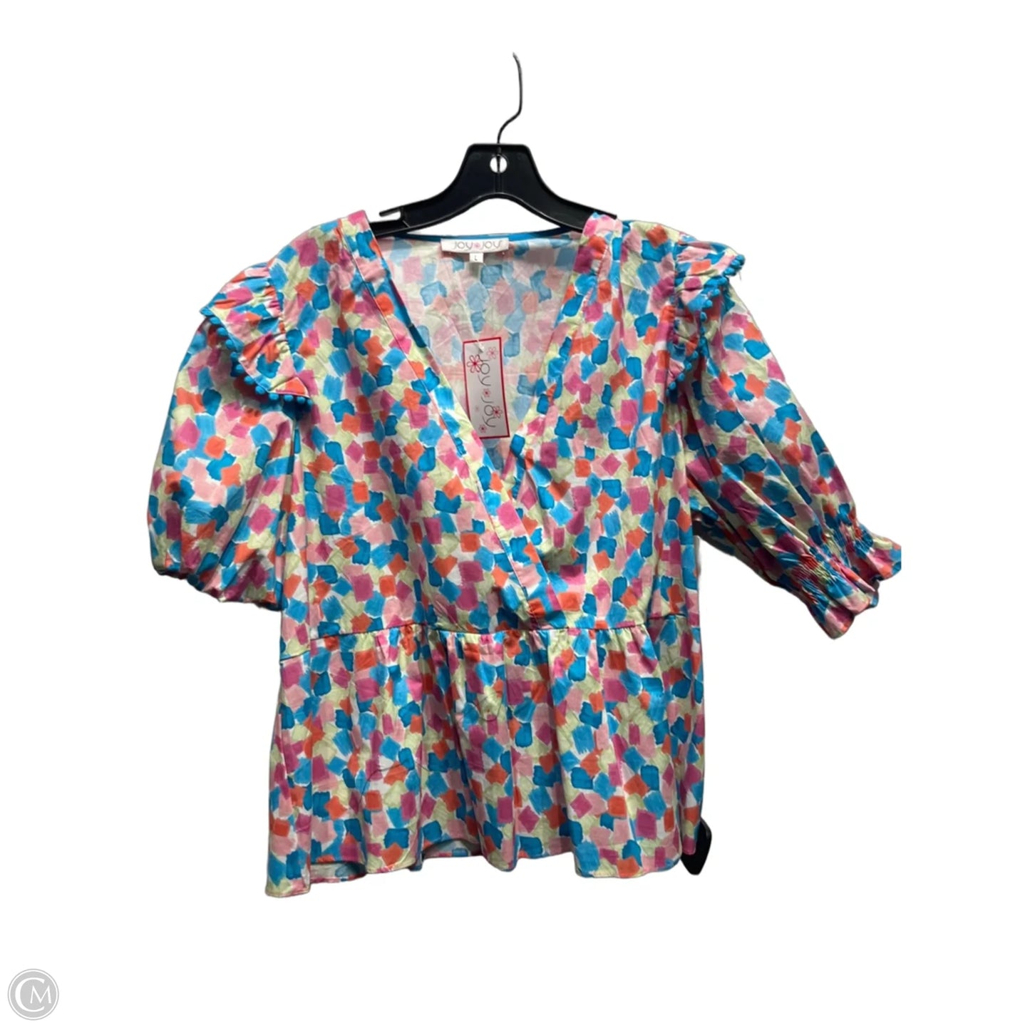 Top Short Sleeve By Joy Joy In Blue & Orange, Size: L