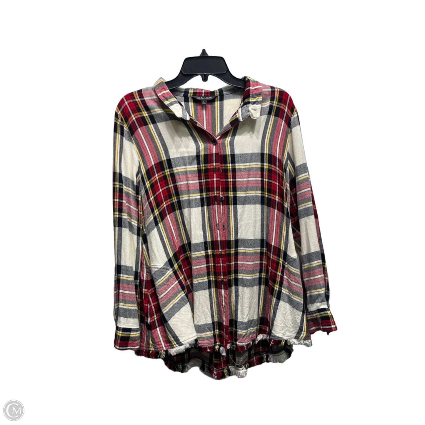 Top Long Sleeve By John Mark In Cream & Red, Size: L