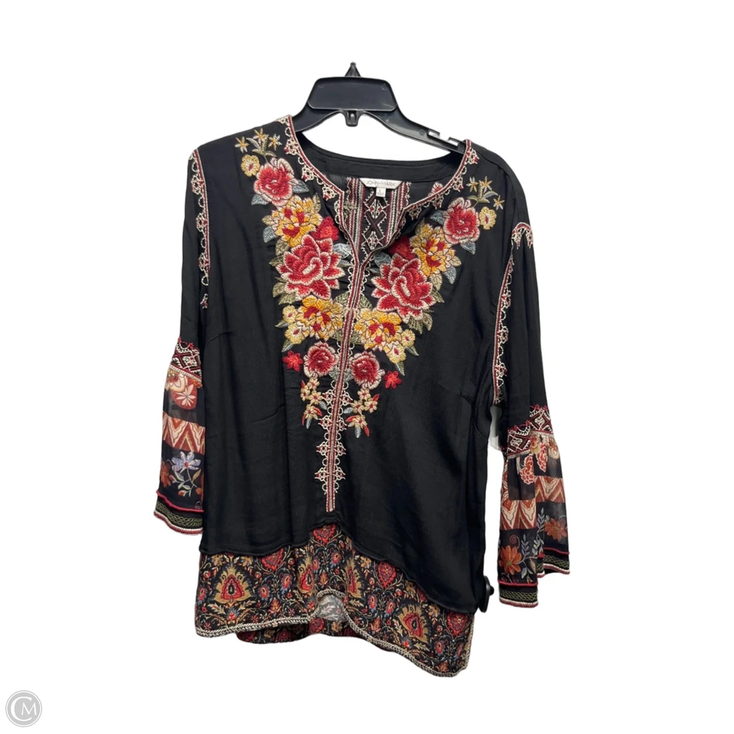 Top 3/4 Sleeve By John Mark In Black & Red, Size: L