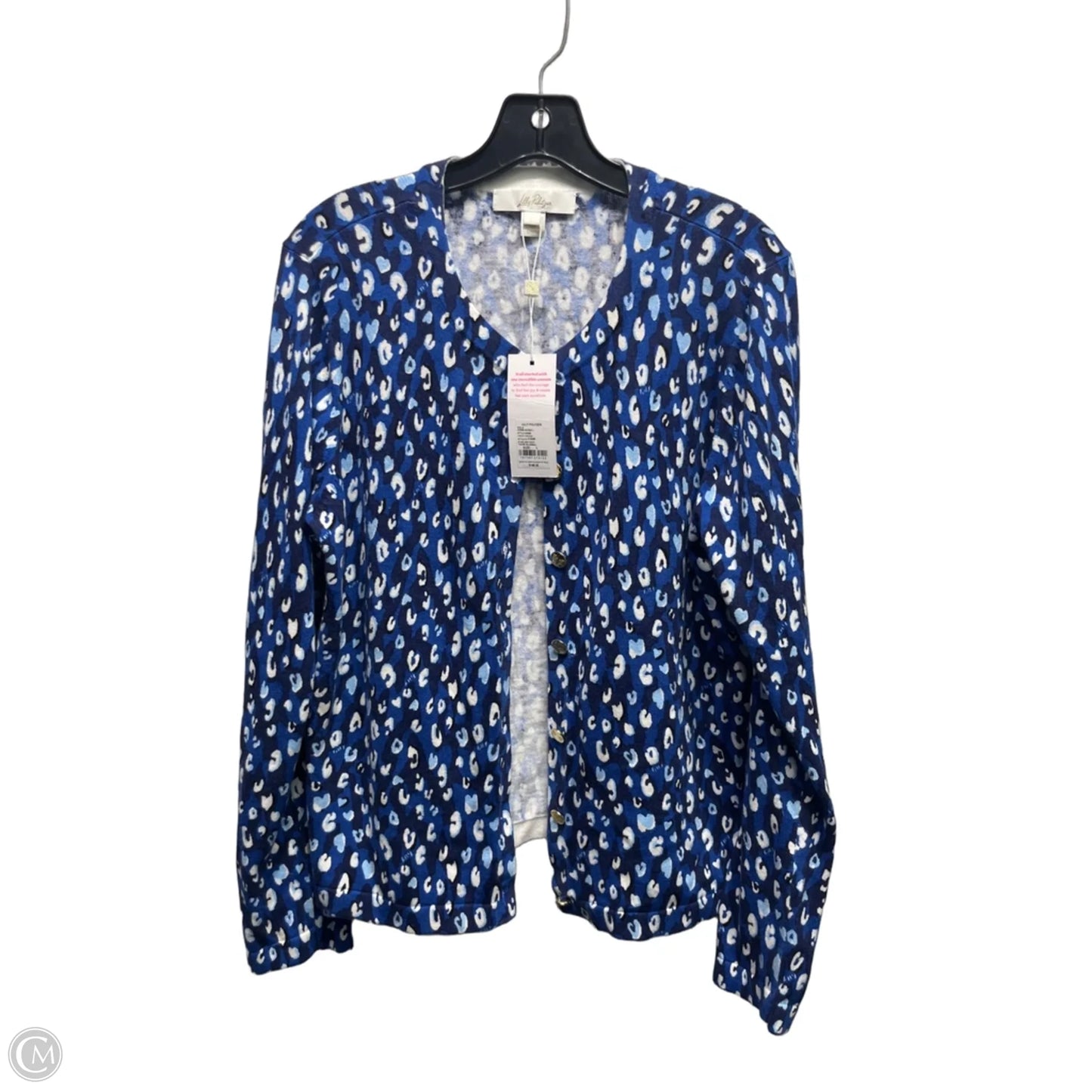 Sweater Cardigan Designer By Lilly Pulitzer In Blue & White, Size: L