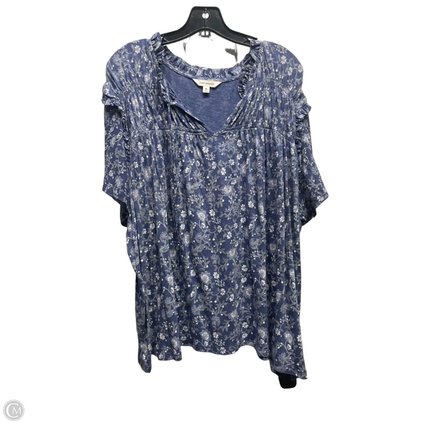 Top Short Sleeve By Lucky Brand In Blue & White, Size: 2x
