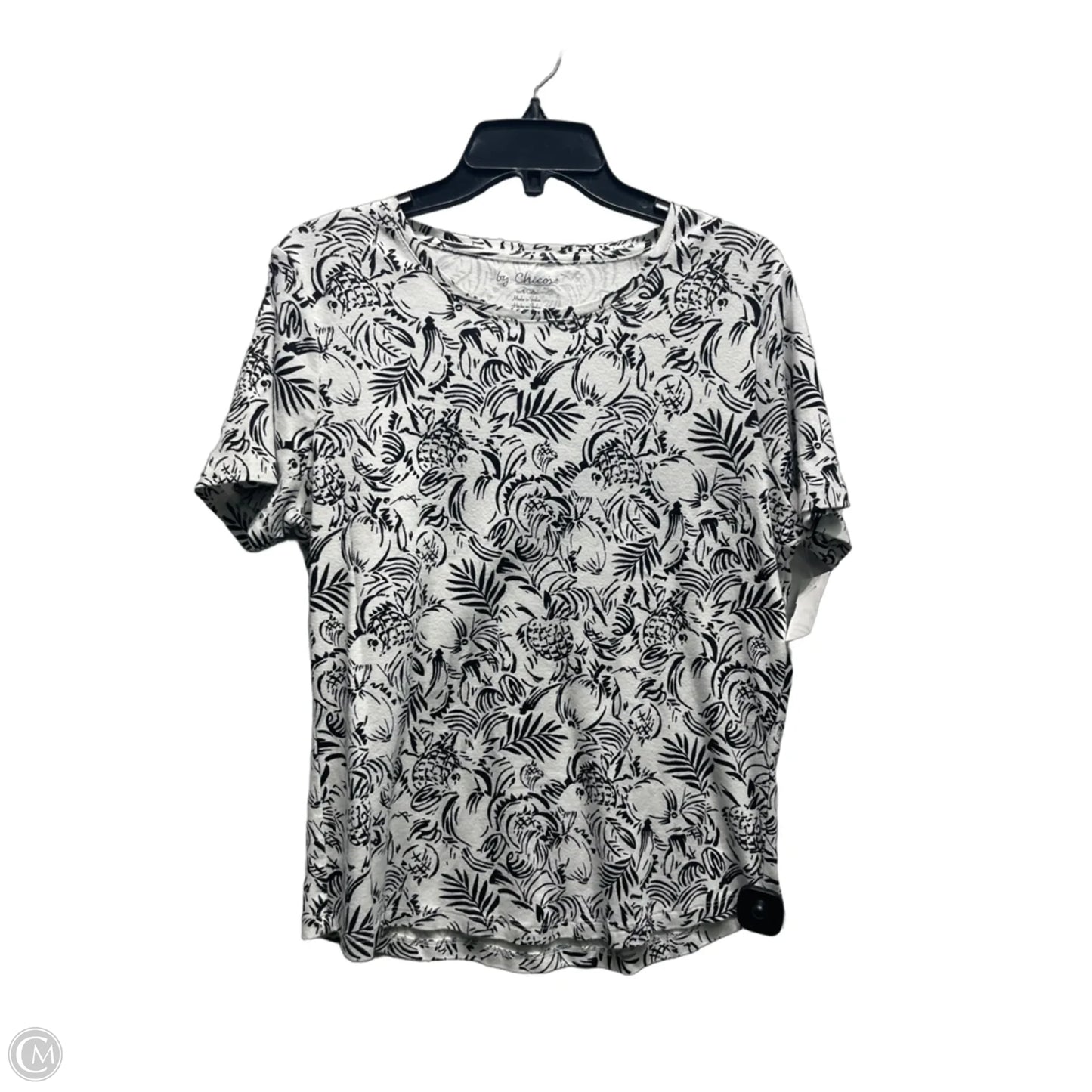 Top Short Sleeve Basic By Chicos In Black & White, Size: L