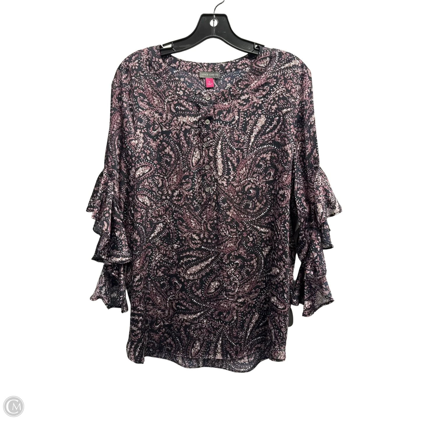 Blouse Long Sleeve By Vince Camuto In Black & Purple, Size: Xl