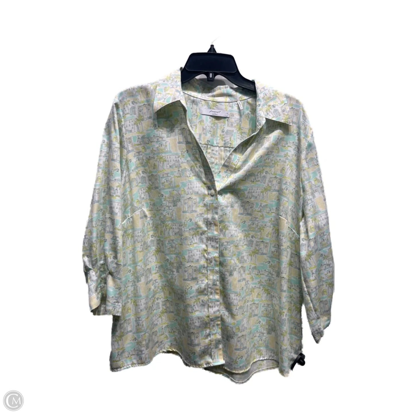 Top Long Sleeve By Foxcroft In Green & Yellow, Size: 16