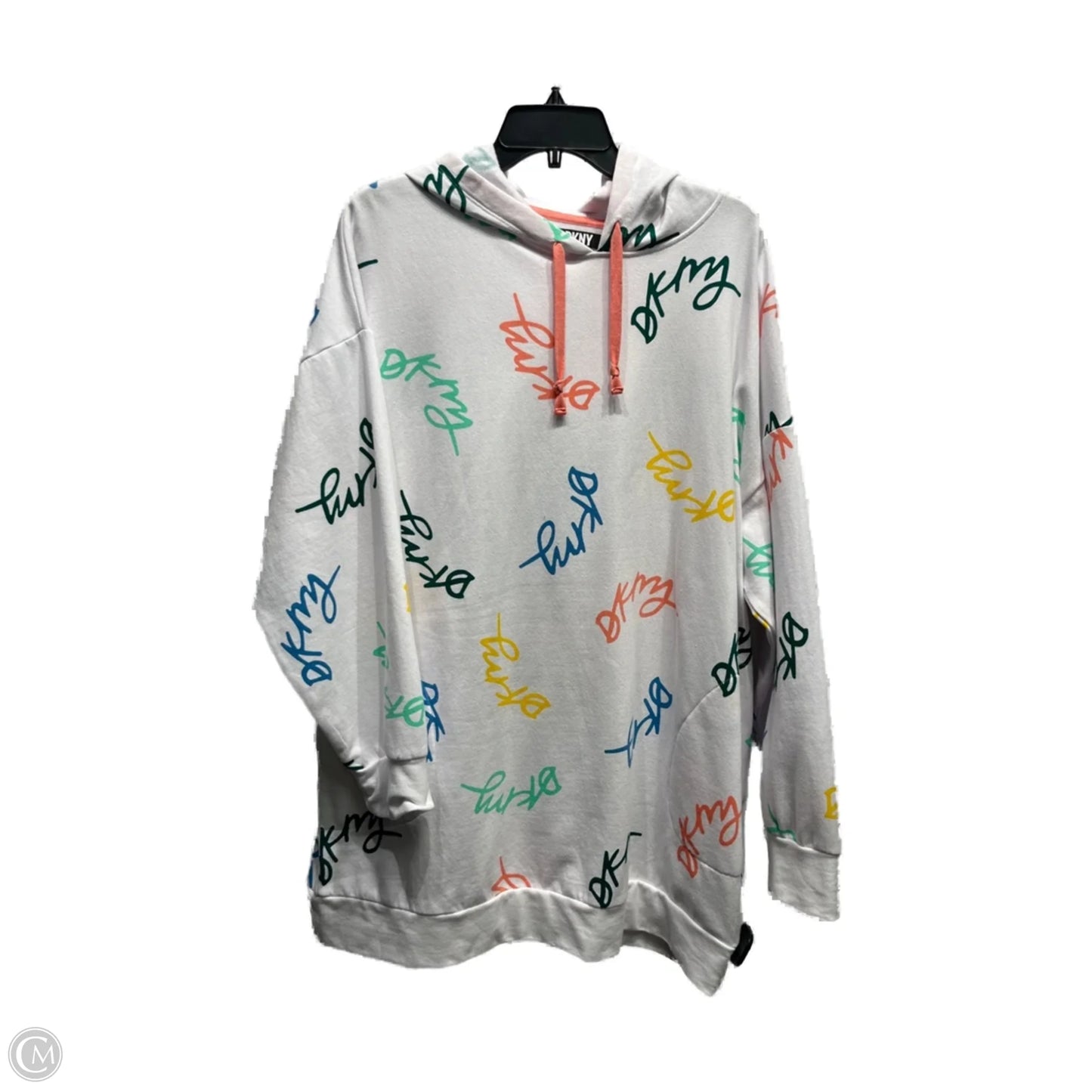 Sweatshirt Hoodie By Dkny In Green & Orange, Size: L