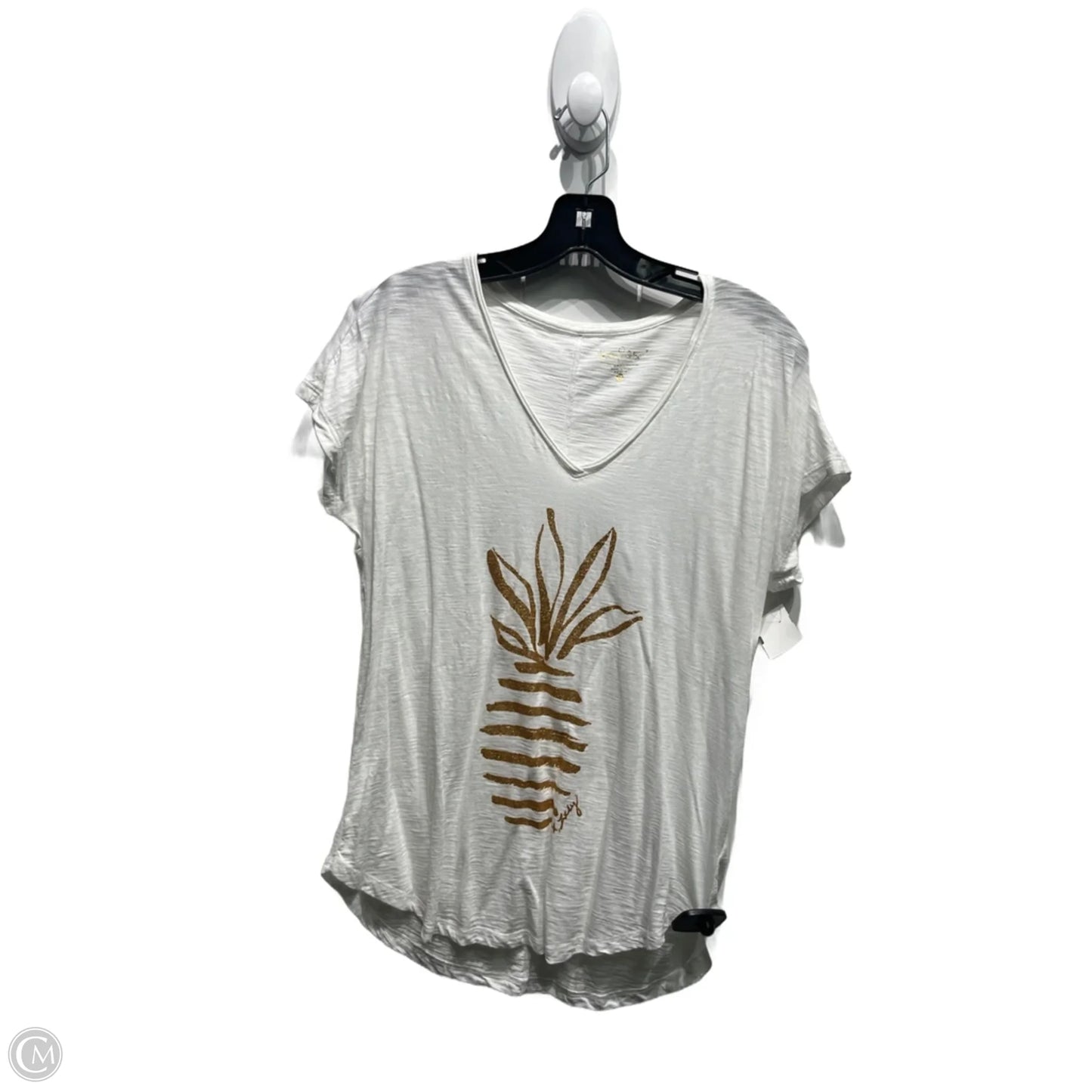 Top Short Sleeve Designer By Lilly Pulitzer In Gold & White, Size: Xs