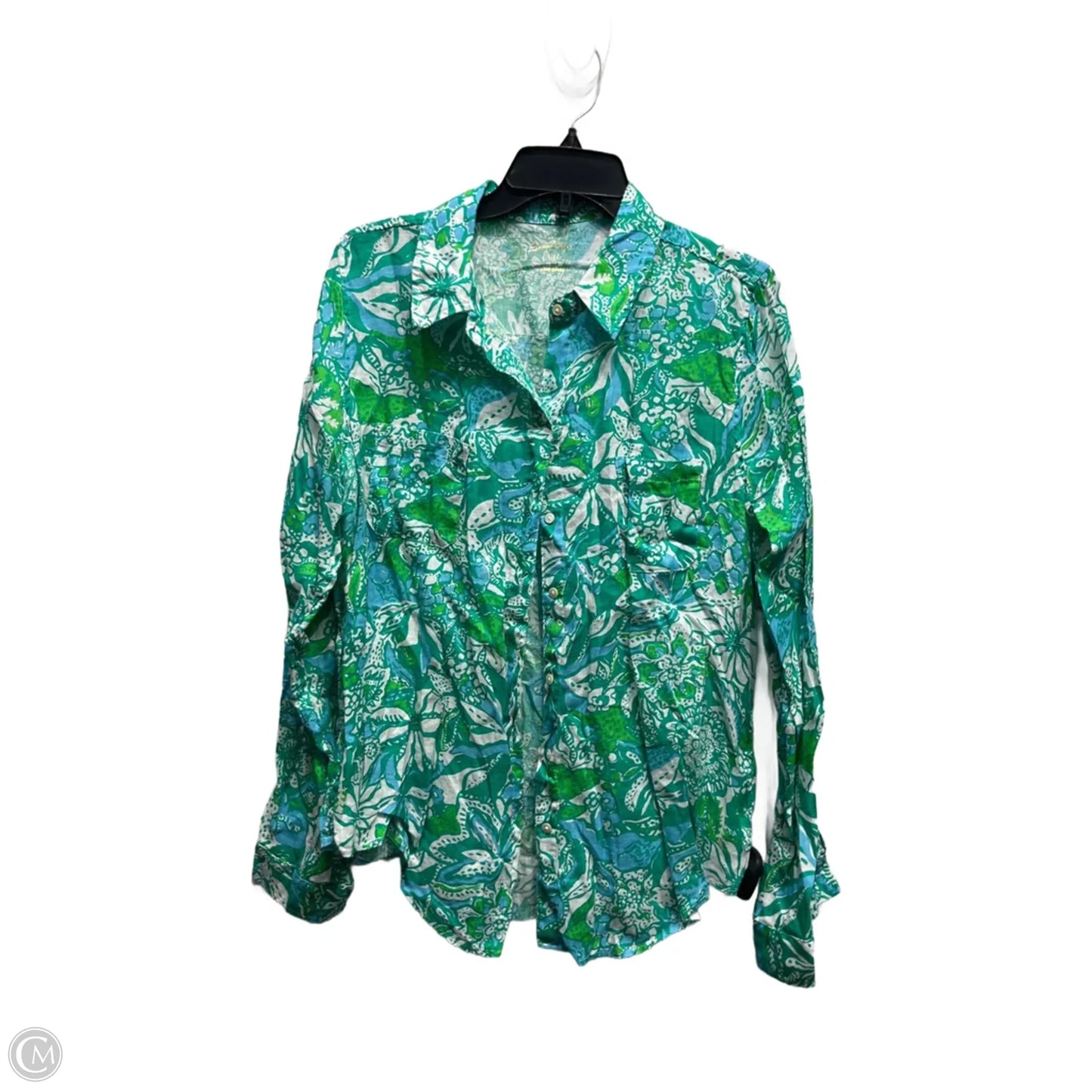 Top Long Sleeve Designer By Lilly Pulitzer In Blue & Green, Size: L