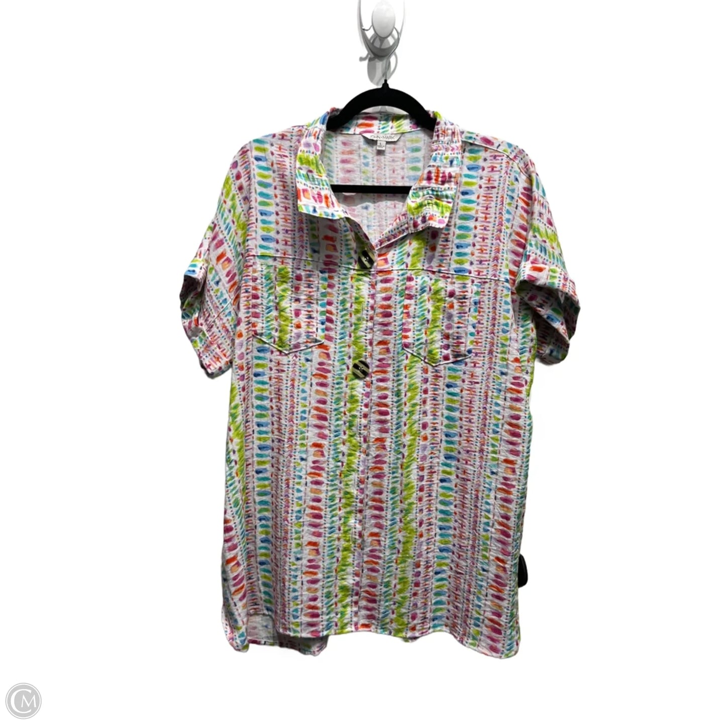 Top Short Sleeve By John Mark In Green & Pink, Size: L