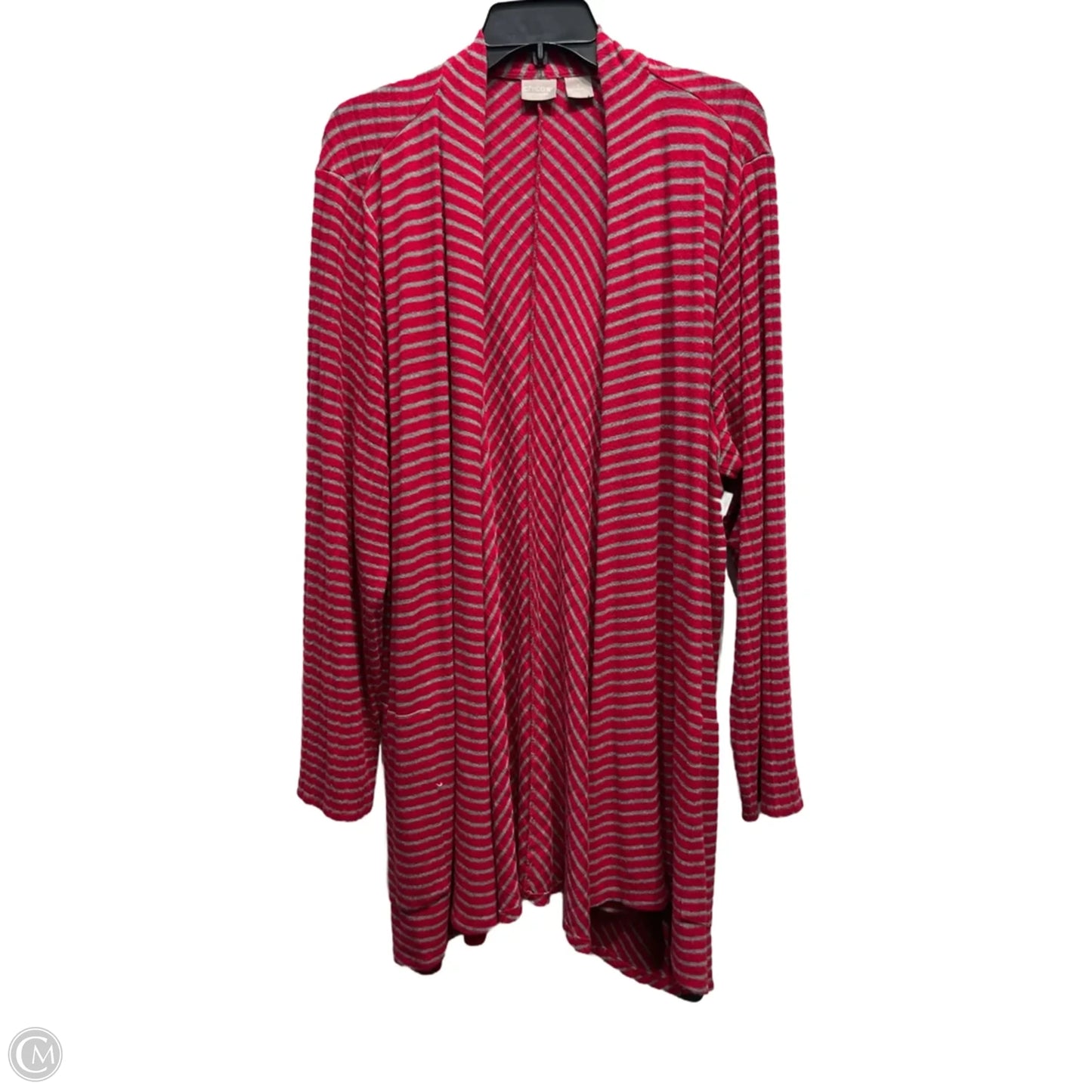 Cardigan By Chicos In Grey & Red, Size: 1x