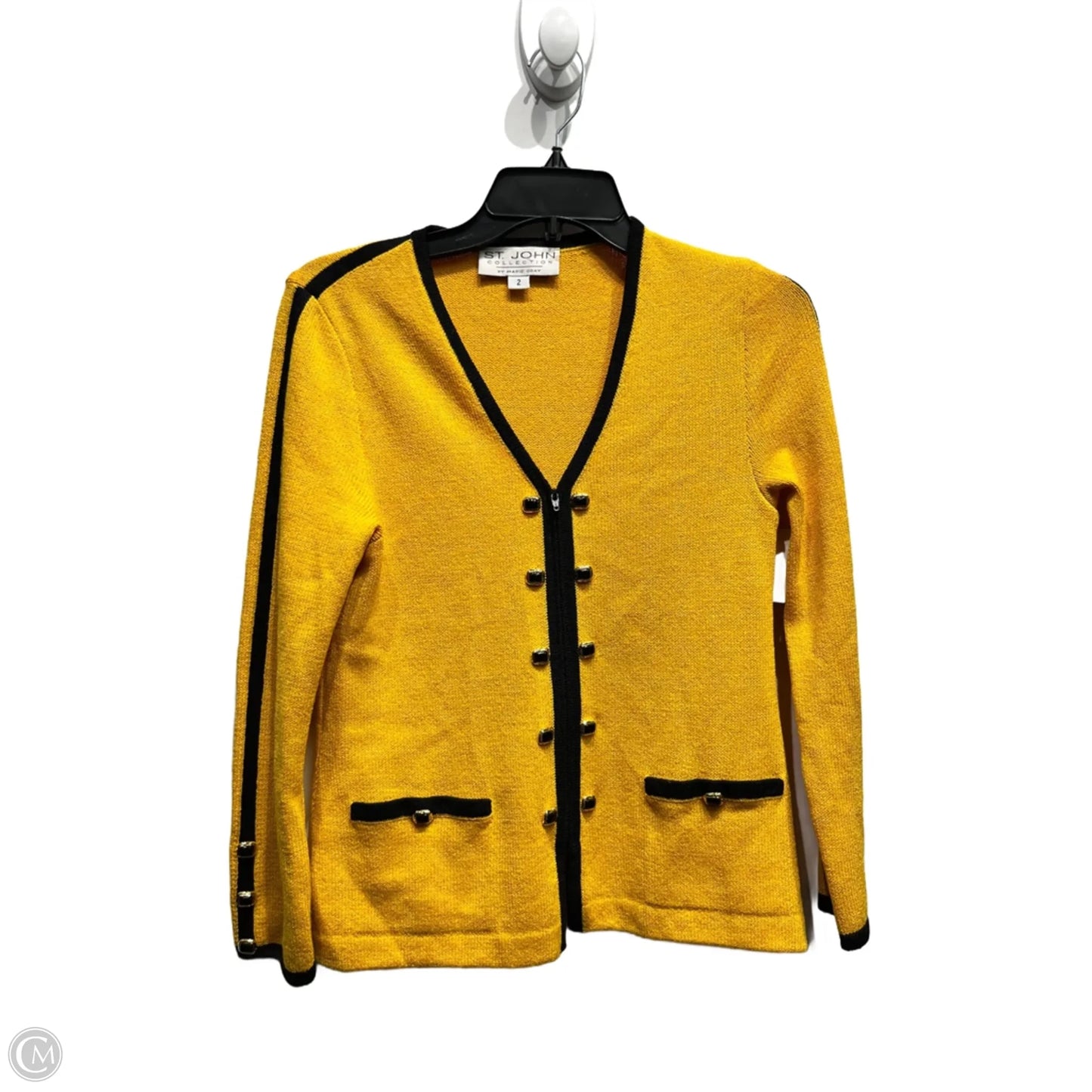 Blazer Luxury Designer By St John Collection In Black & Yellow, Size: 2