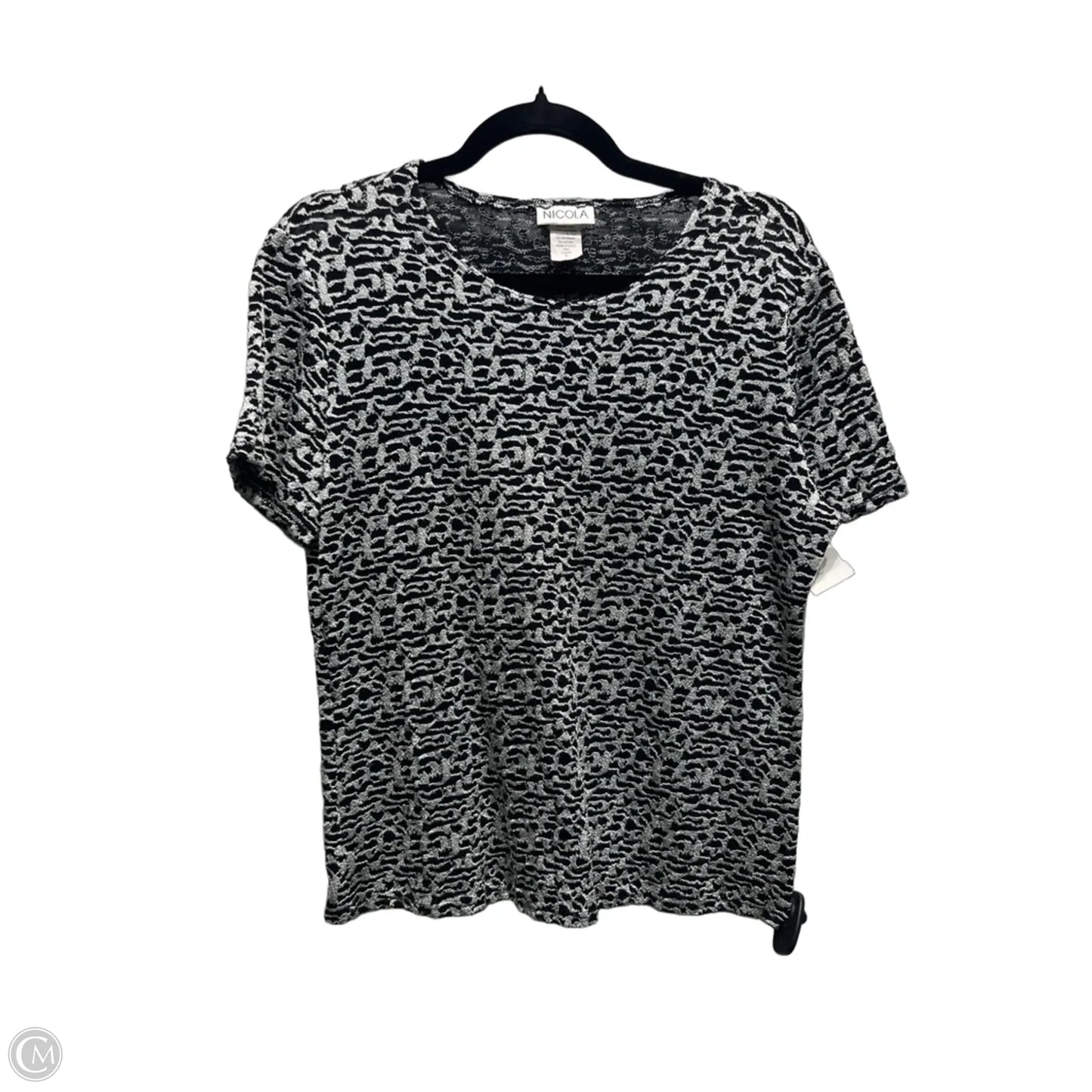 Top Short Sleeve By Nicola In Black & Silver, Size: L