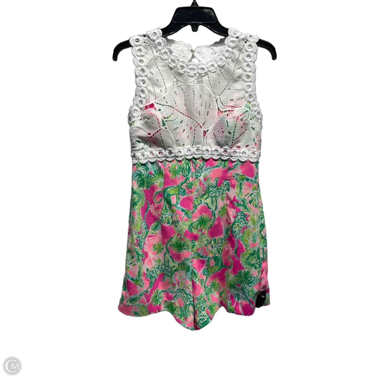 Romper Designer By Lilly Pulitzer In Green & Pink, Size: 4