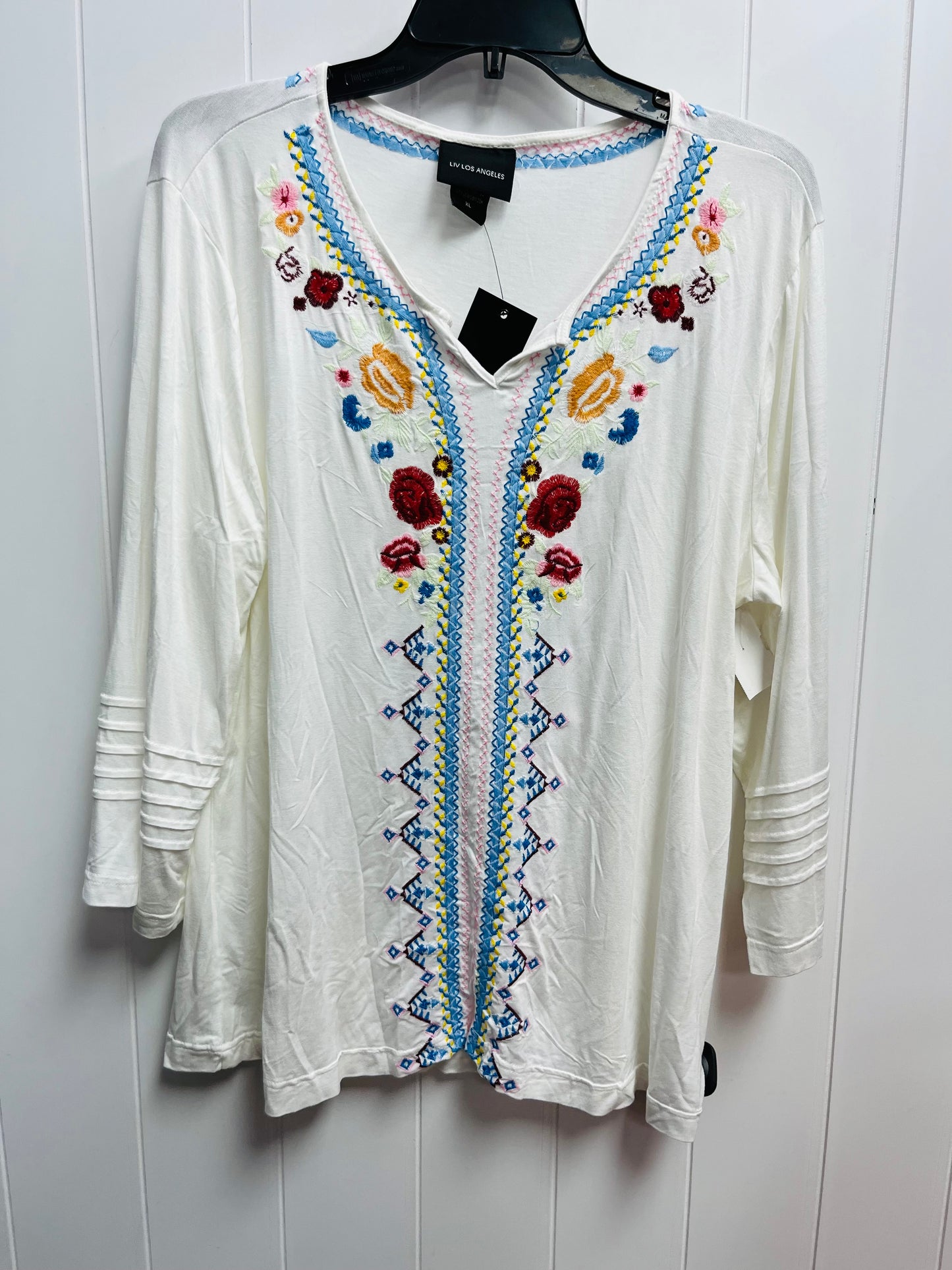 Top Long Sleeve By LIV LOS ANGELES In Blue & White, Size: Xl