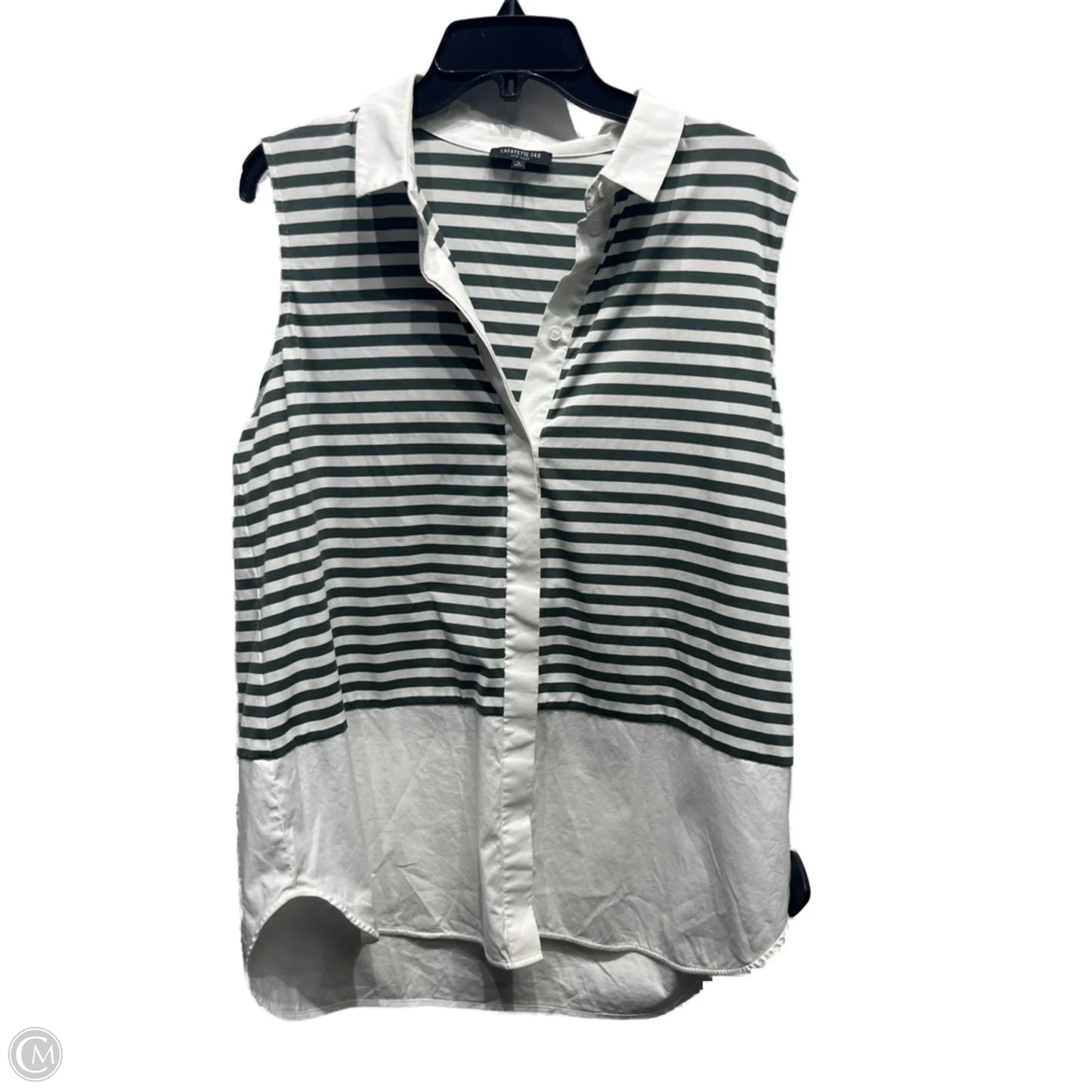 Top Sleeveless Designer By Lafayette 148 In Green & White, Size: L