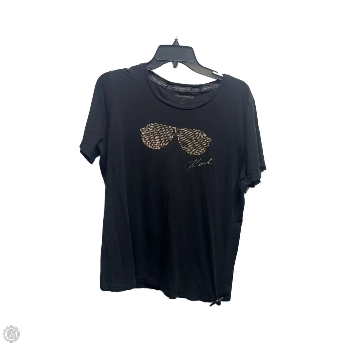 Top Short Sleeve By Karl Lagerfeld In Black & Gold, Size: M