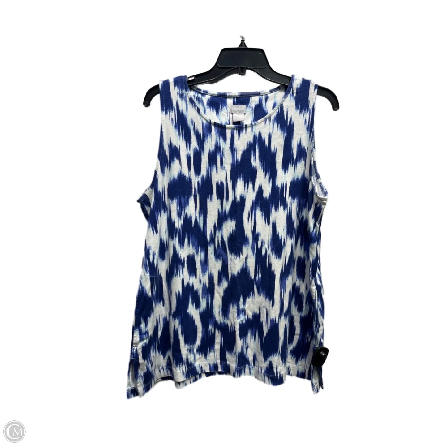 Top Sleeveless By Chicos In Blue & White, Size: Xlp