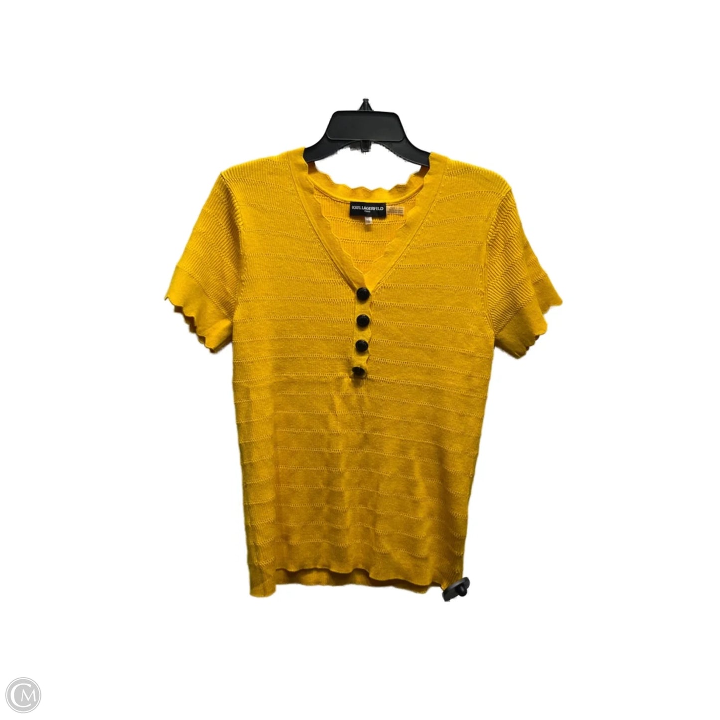 Top Short Sleeve Designer By Karl Lagerfeld In Yellow, Size: L