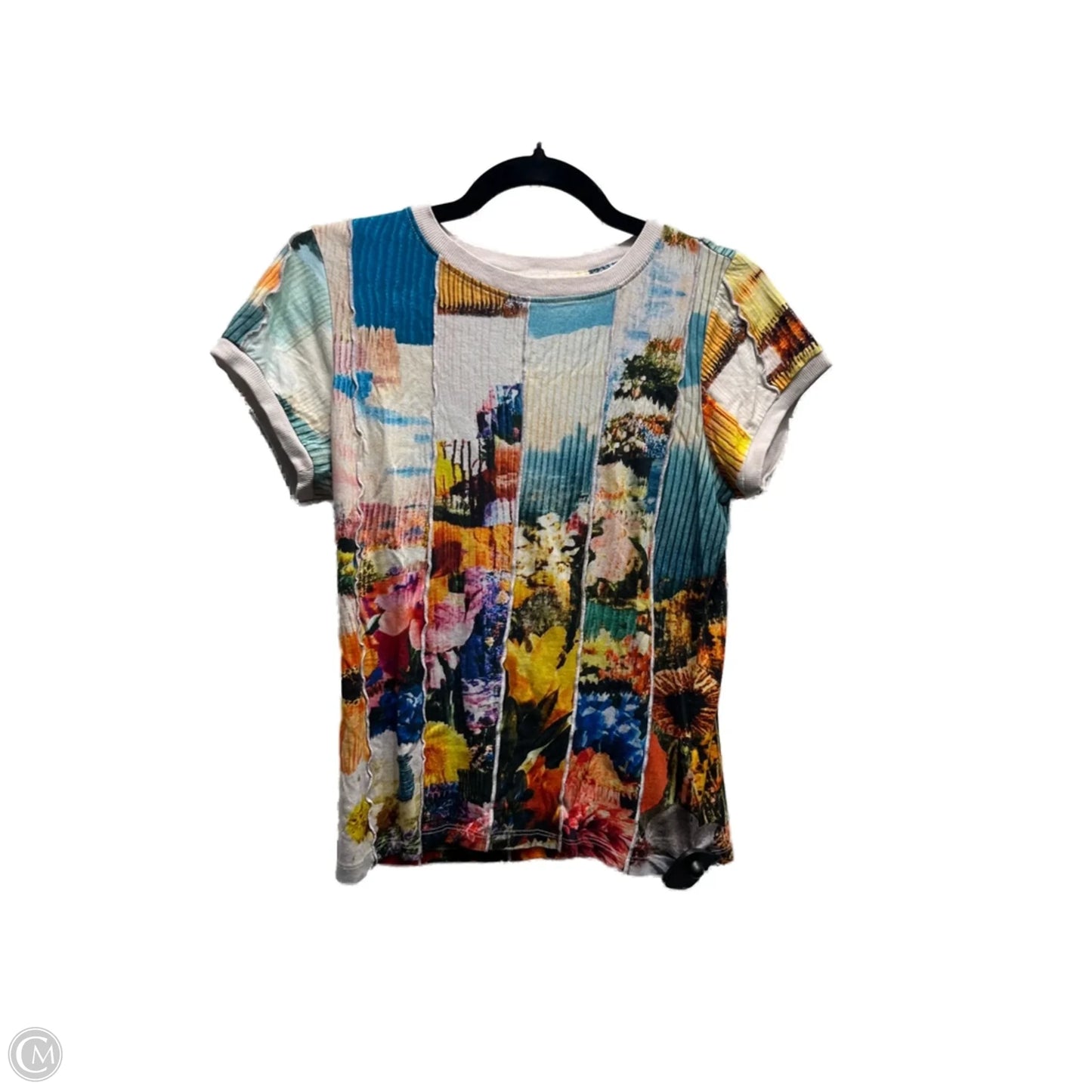 Top Short Sleeve By Anthropologie In Blue & Cream, Size: S