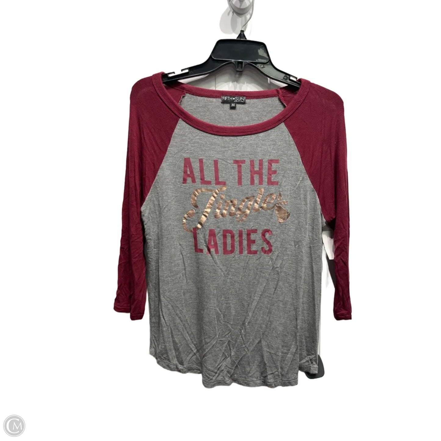 Top Long Sleeve Basic By Fifth Sun In Grey & Red, Size: M