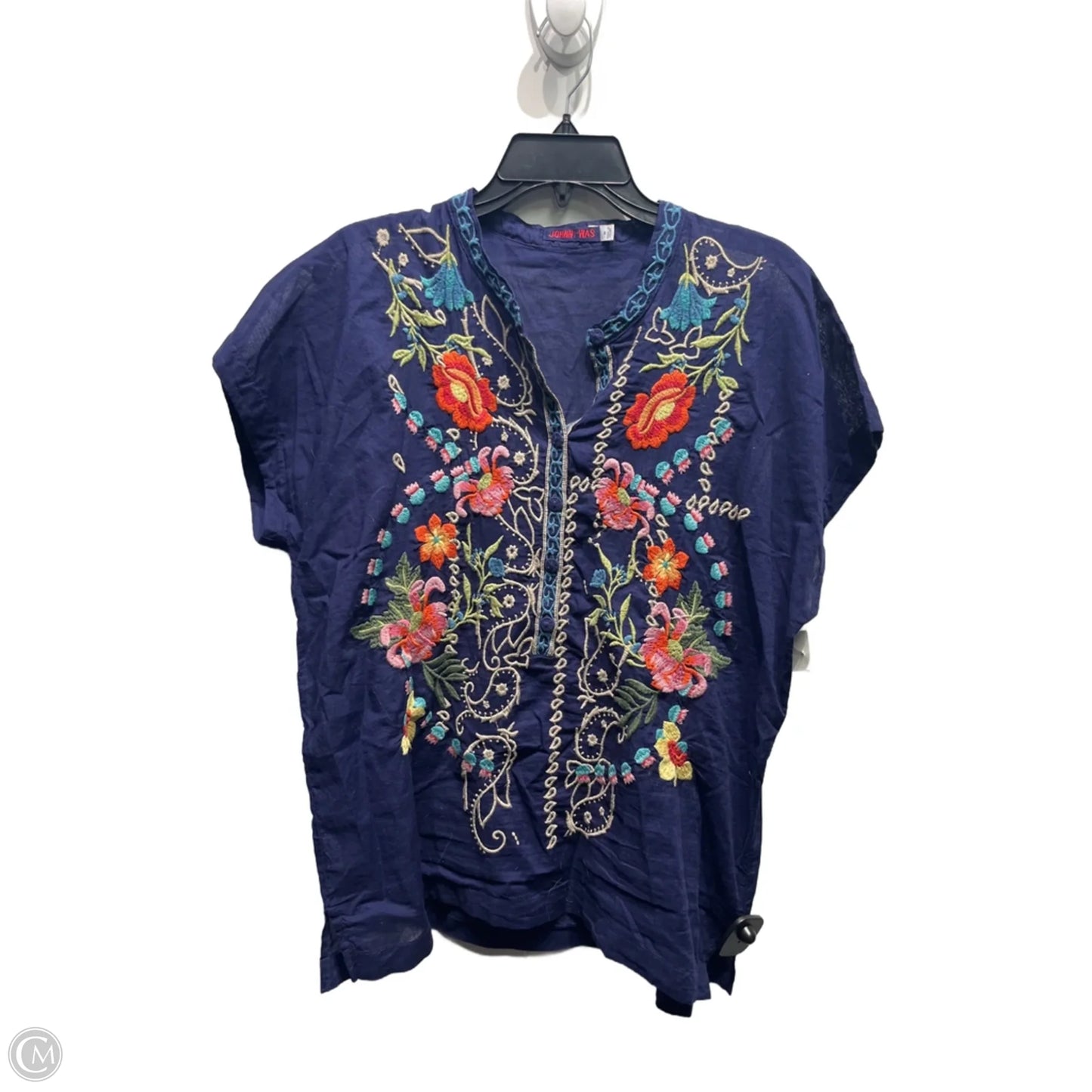 Top Short Sleeve By Johnny Was In Blue & Red, Size: M