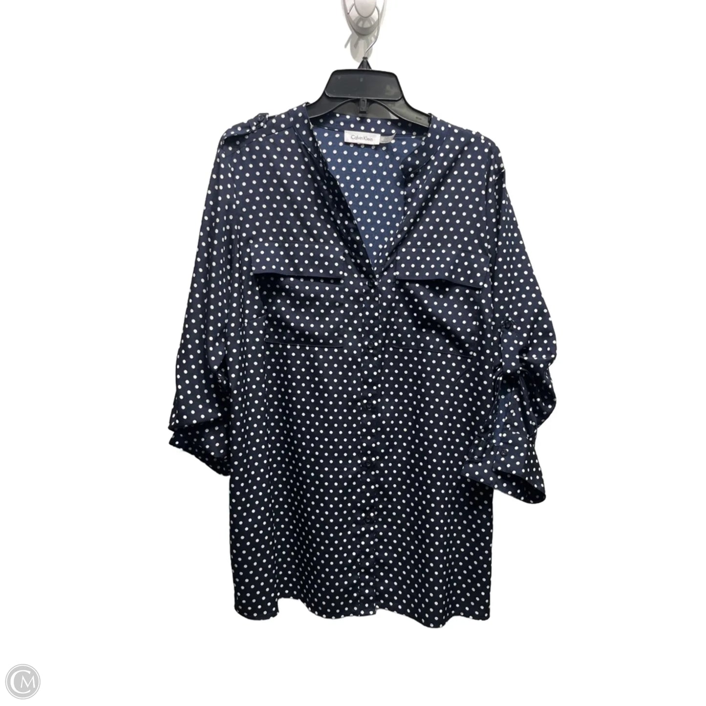 Top Long Sleeve By Calvin Klein In Blue & White, Size: Xxl